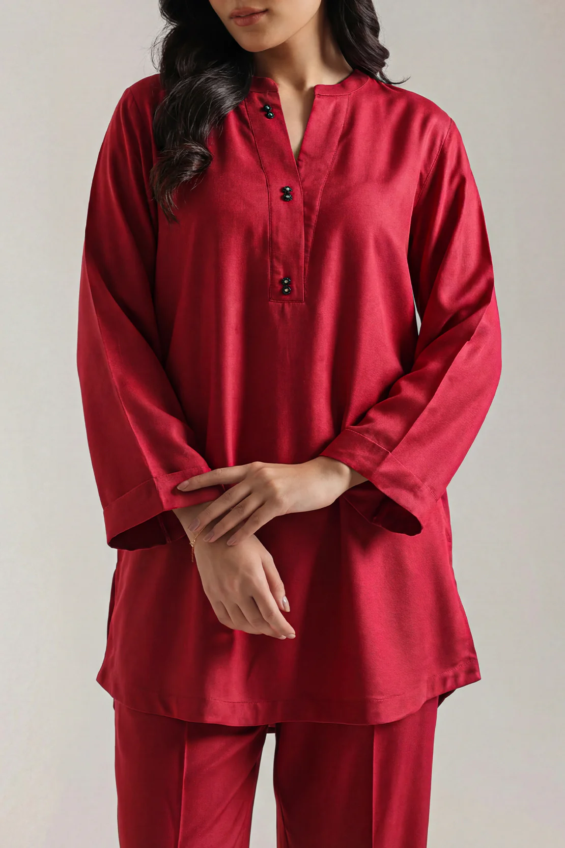 Solid Dobby Crepe Stitched Shirt - Image 3