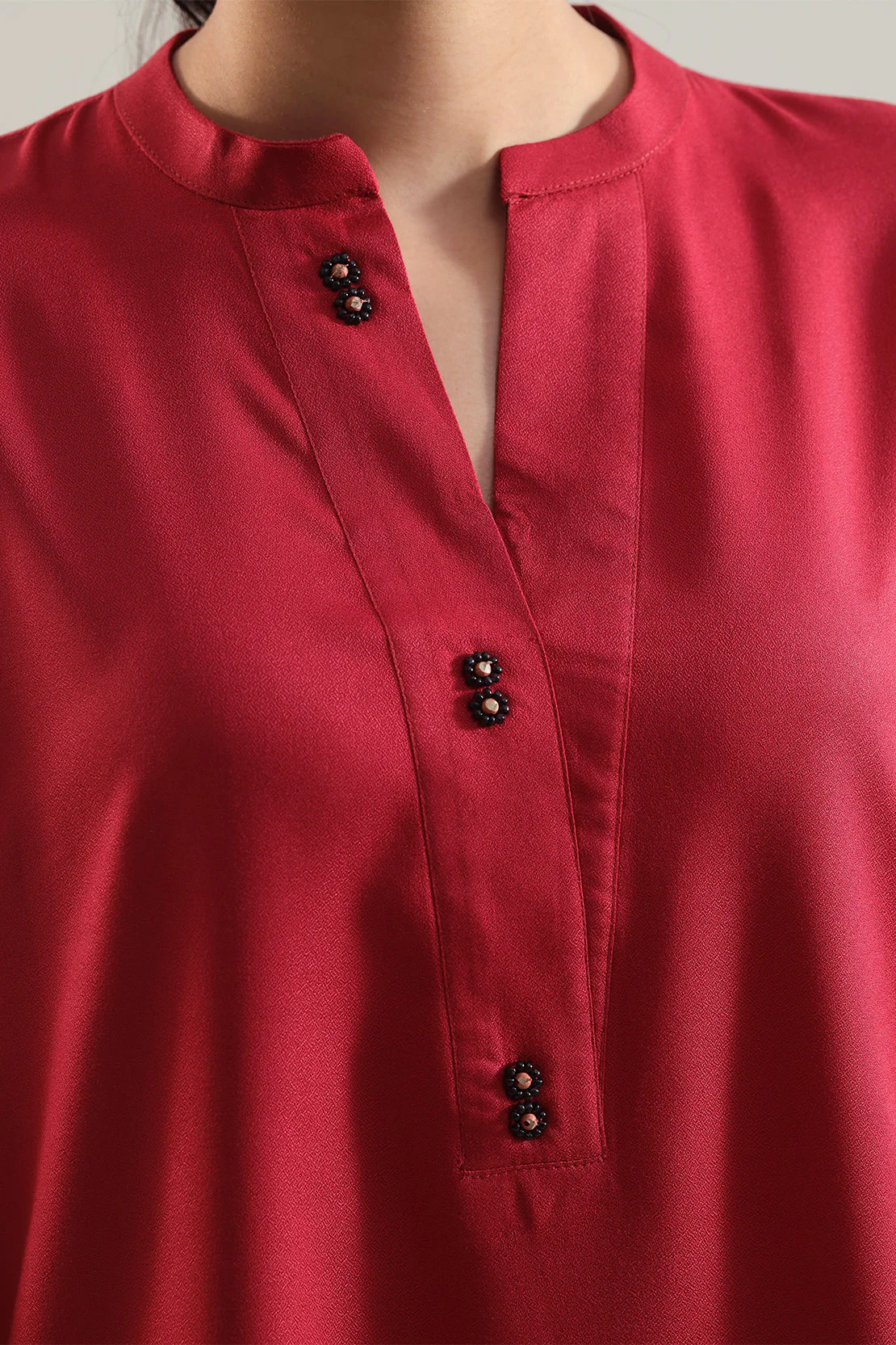 Solid Dobby Crepe Stitched Shirt - Image 4
