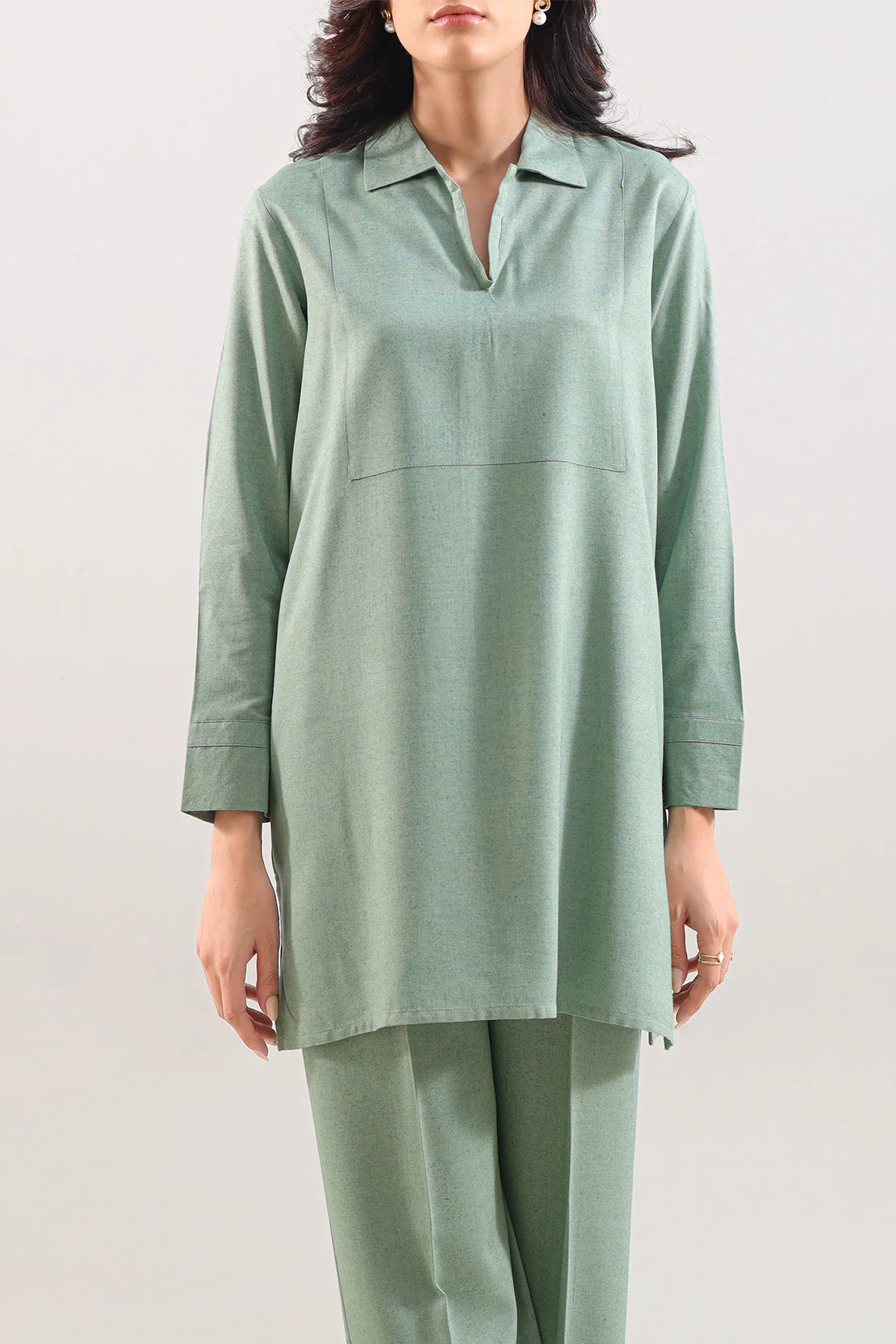 Solid Peach Fabric Stitched 2 Piece (Shirt/Trouser) - Image 3