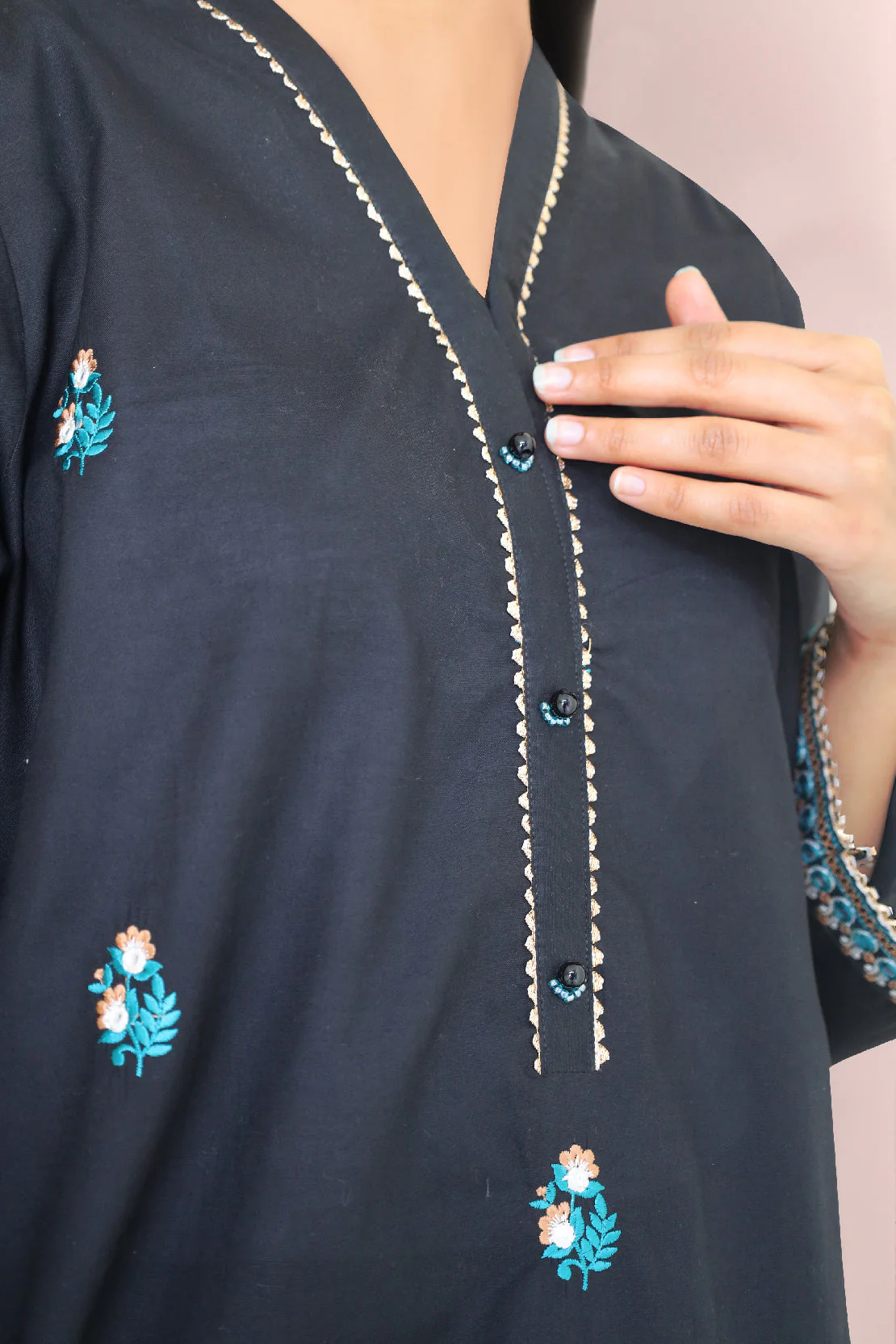 Solid Emb Cotton Stitched 2 Piece (Shirt/Trouser) - Image 3