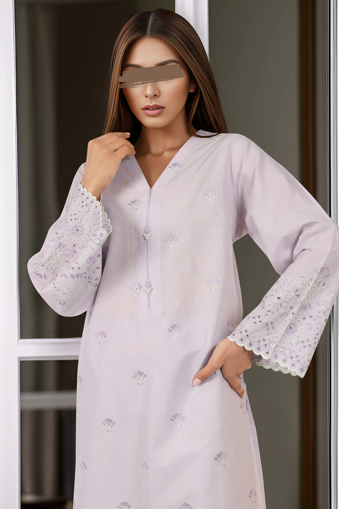 Solid Embroidered Cotton Stitched 2 Piece (Shirt/Trouser) - Image 2