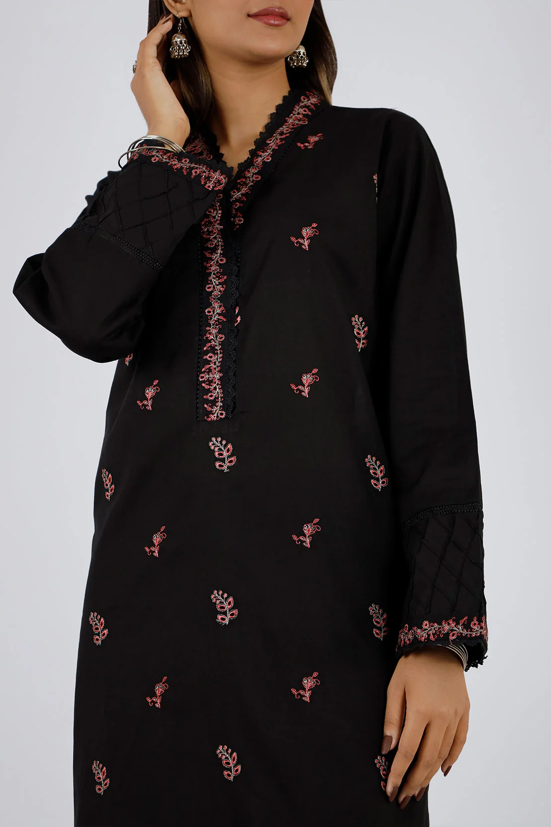Solid Emb Cotton Stitched 2 Piece (Shirt/Trouser) - Image 2