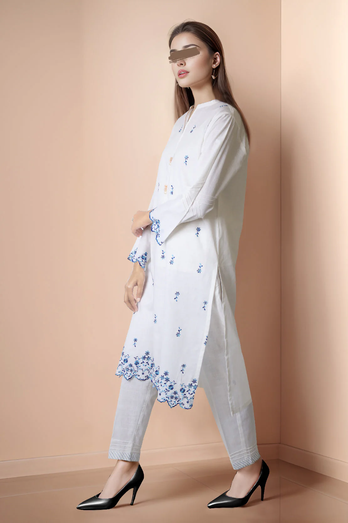 Solid Embroidered Cross Hatch Stitched 2 Piece (Shirt/Trouser) - Image 2
