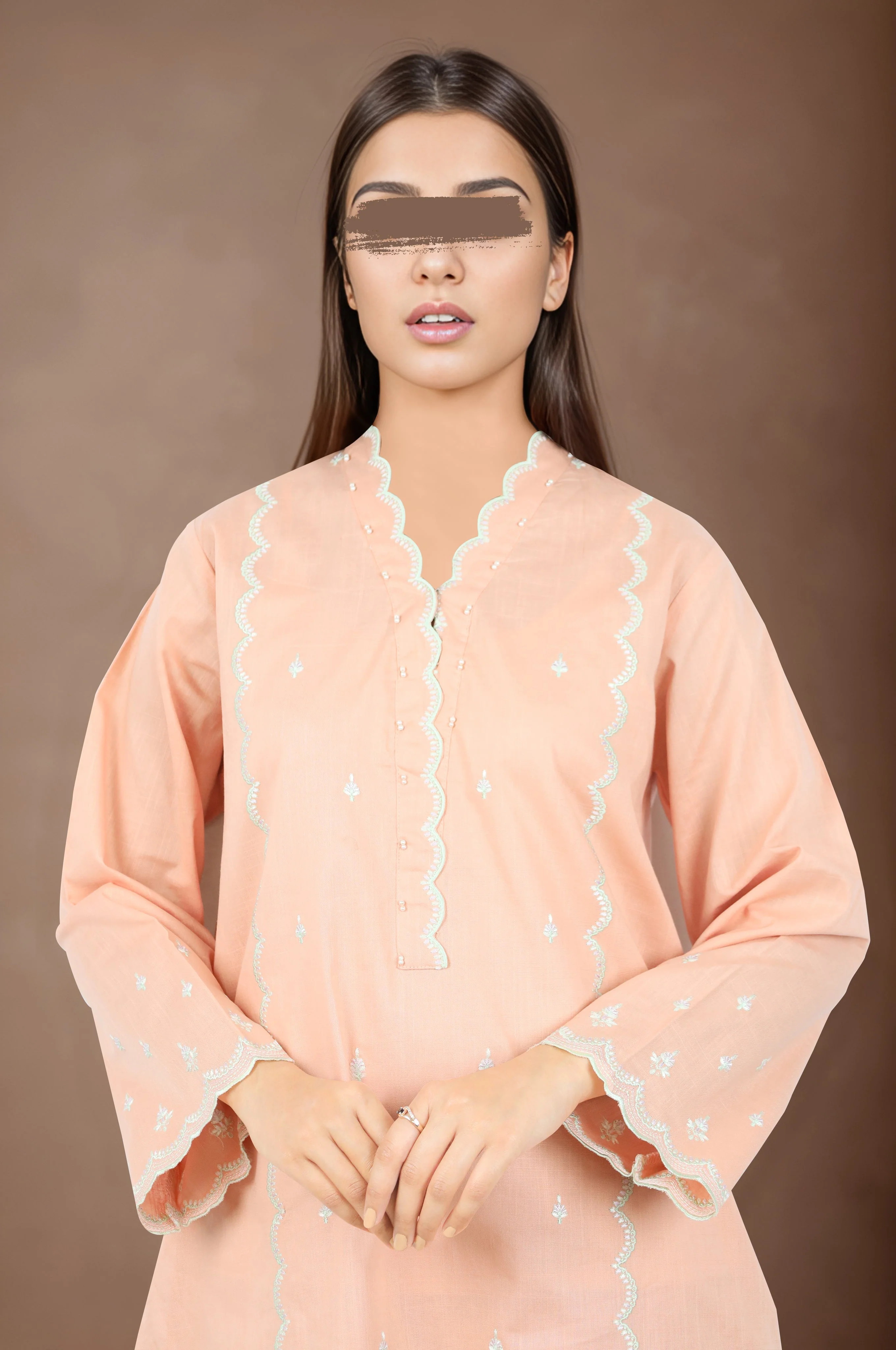 Solid Embroidered Cross Hatch Stitched 2 Piece (Shirt/Trouser) - Image 3