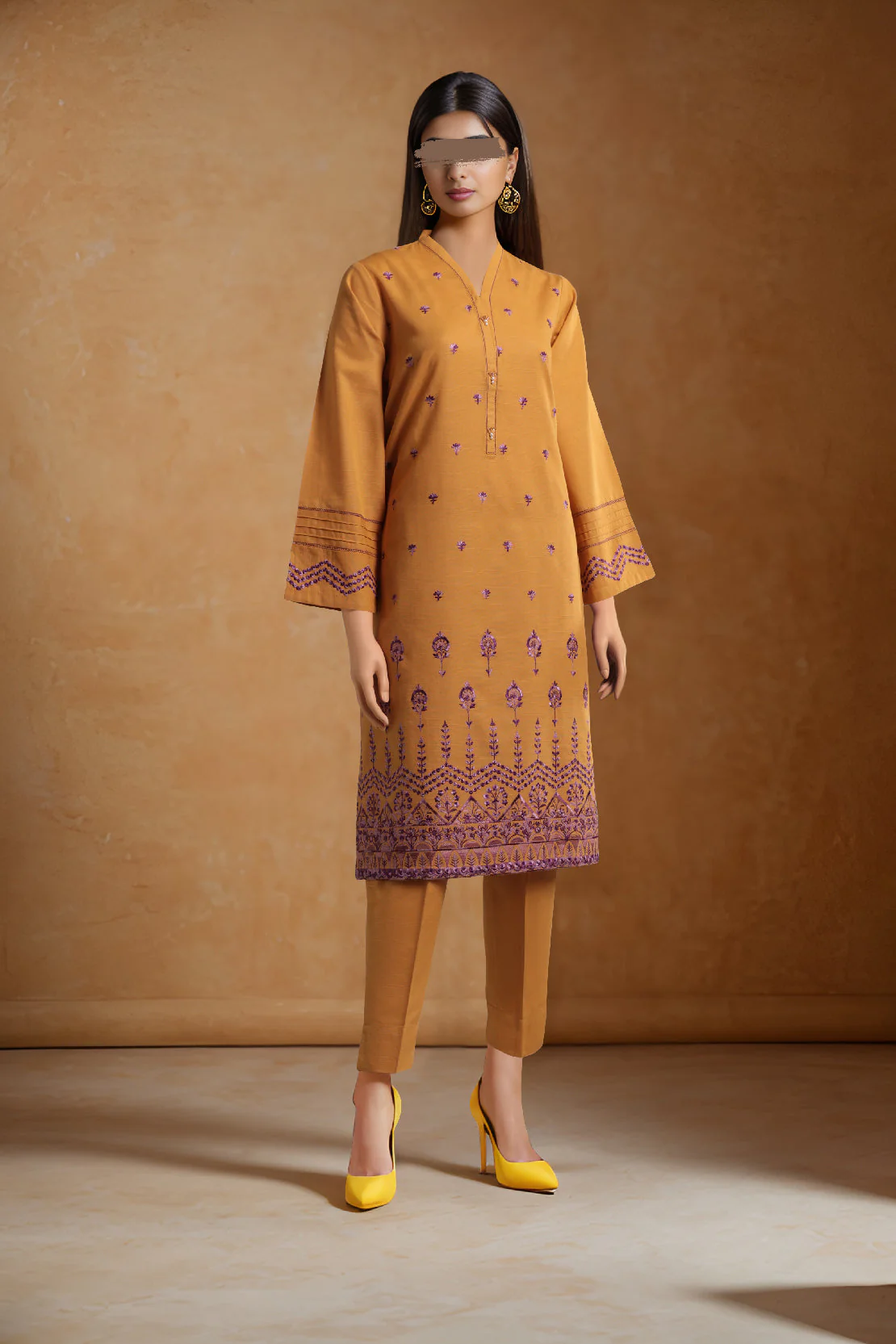 Solid+Emb Khaddar Stitched 2 Piece (Shirt/Trouser)
