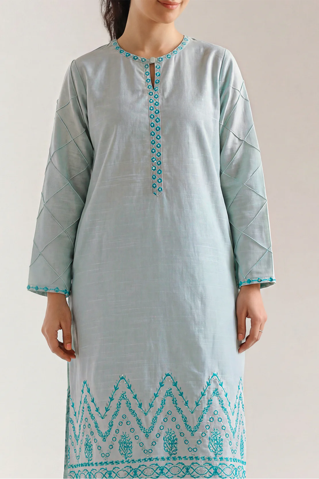 Solid+Emb Khaddar Stitched 2 Piece (Shirt/Trouser) - Image 2