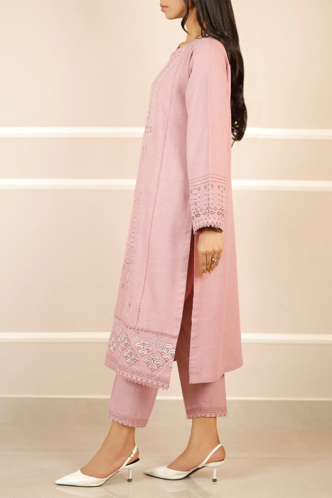 Solid+Emb Khaddar Stitched 2 Piece (Shirt/Trouser) - Image 2