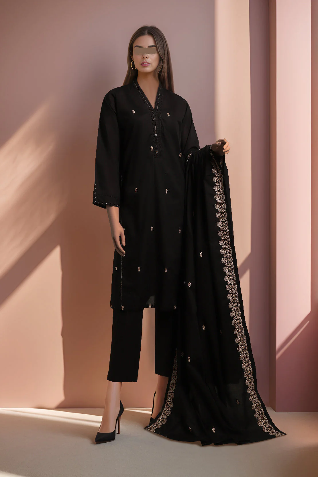 Solid Emb Lawn Stitched 2 Piece (Shirt/Dupatta)
