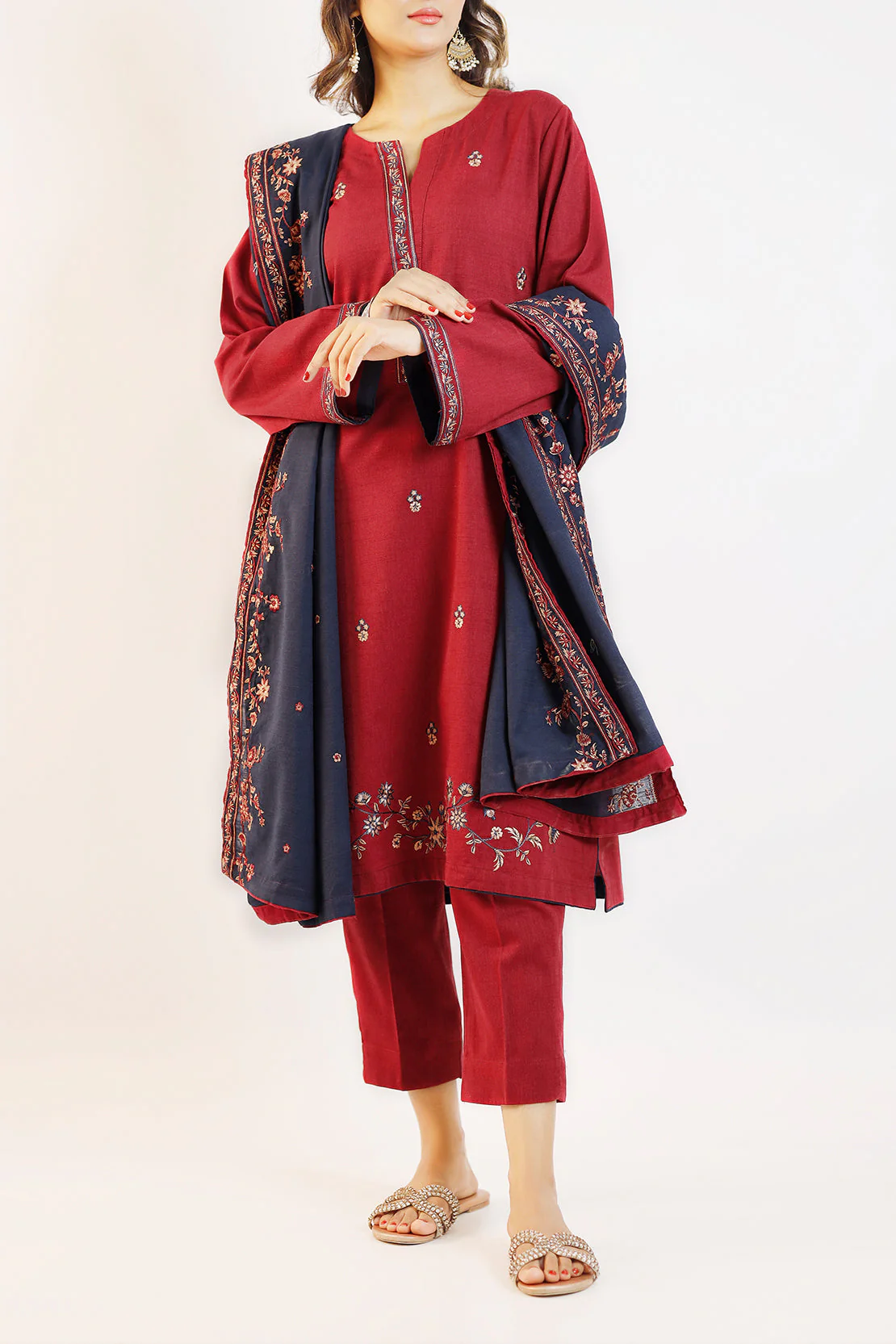 Solid+Embroidere Cotton Viscose Stitched Shirt - Image 2