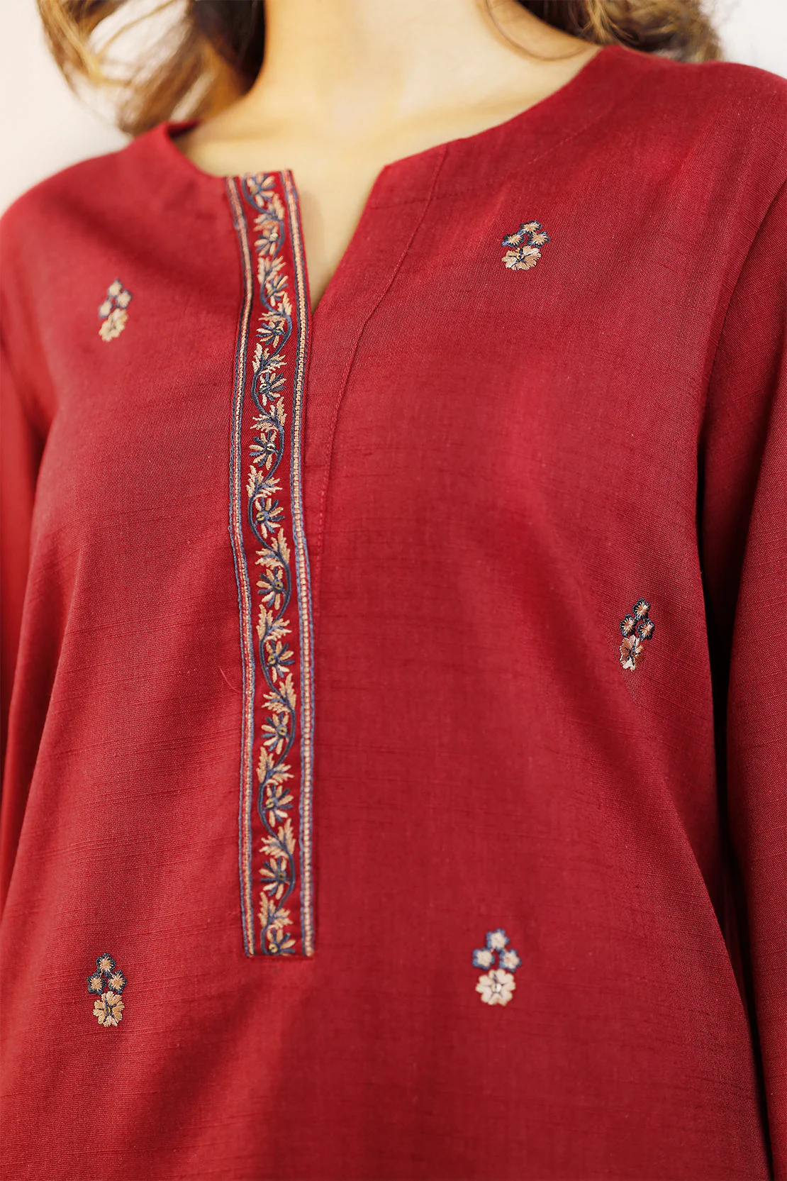 Solid+Embroidere Cotton Viscose Stitched Shirt - Image 4