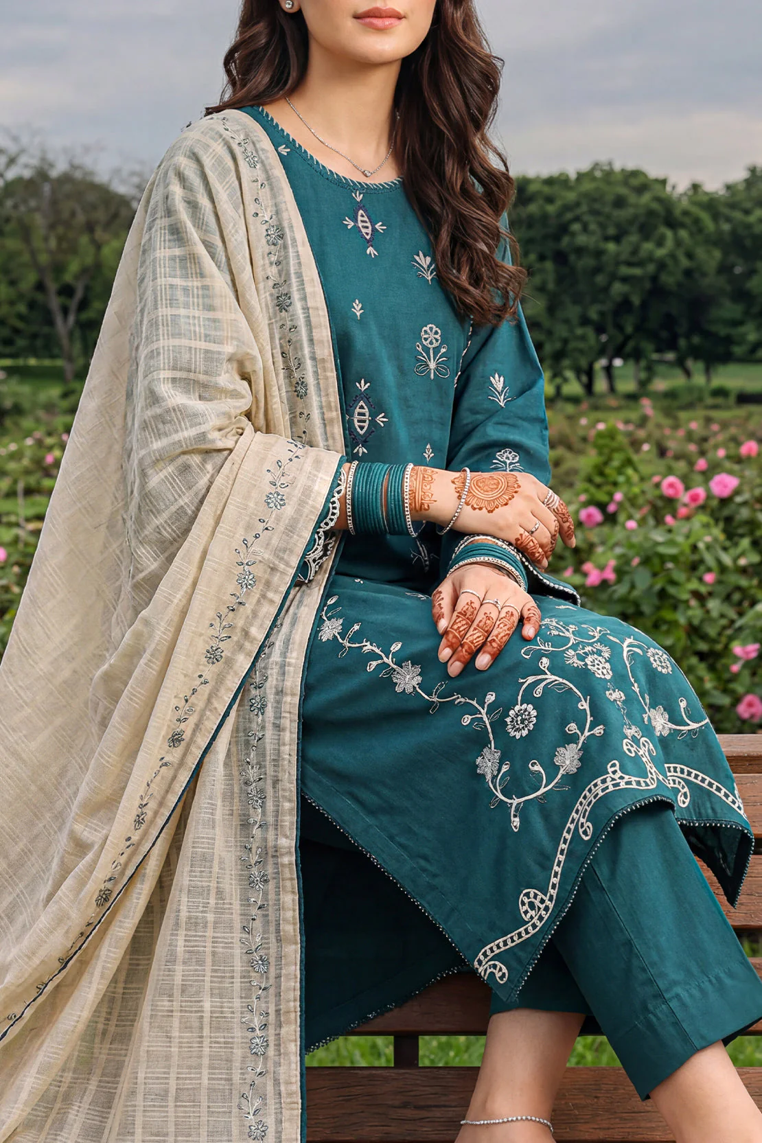Solid Embroidered Cambric Stitched 2 Piece (Shirt/Dupatta) - Image 2