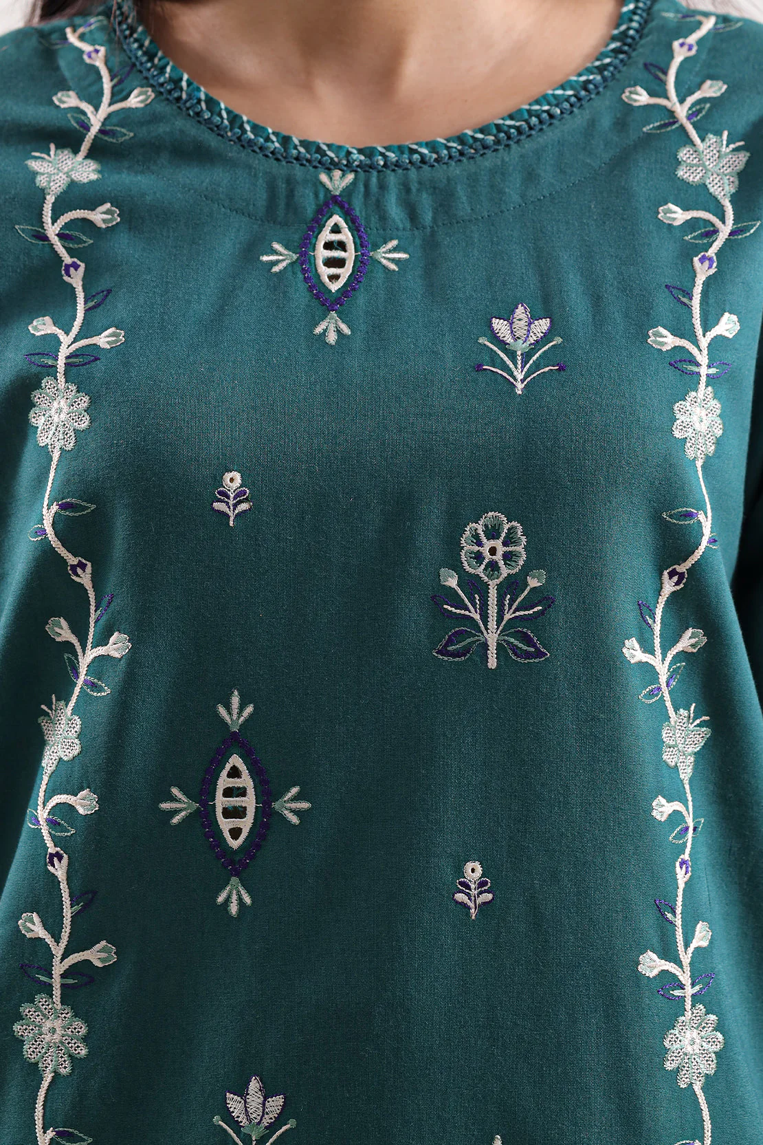 Solid Embroidered Cambric Stitched 2 Piece (Shirt/Dupatta) - Image 4