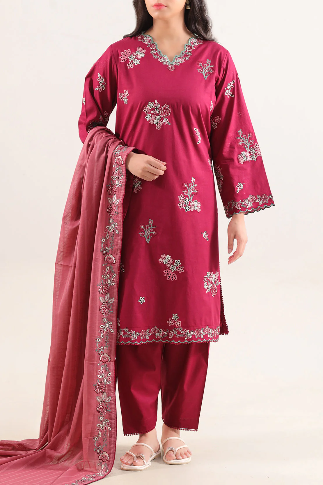 Solid Embroidered Cambric Stitched 2 Piece (Shirt/Dupatta)