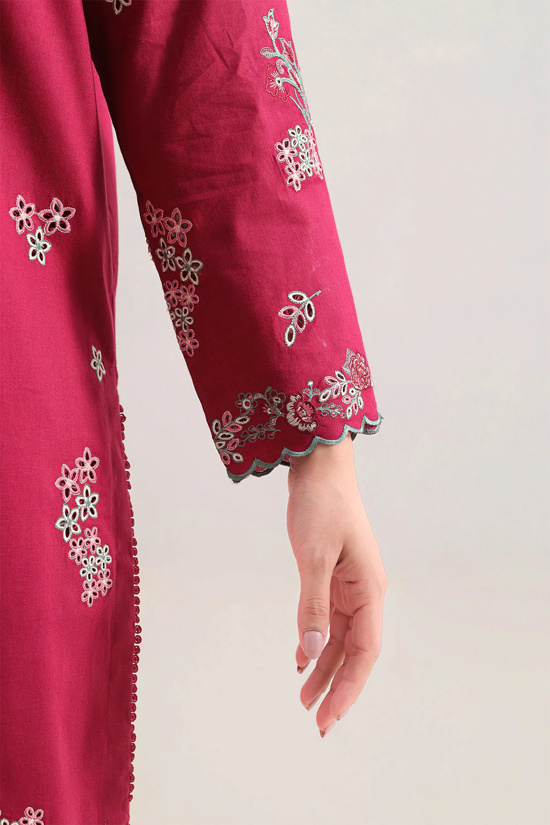 Solid Embroidered Cambric Stitched 2 Piece (Shirt/Dupatta) - Image 3