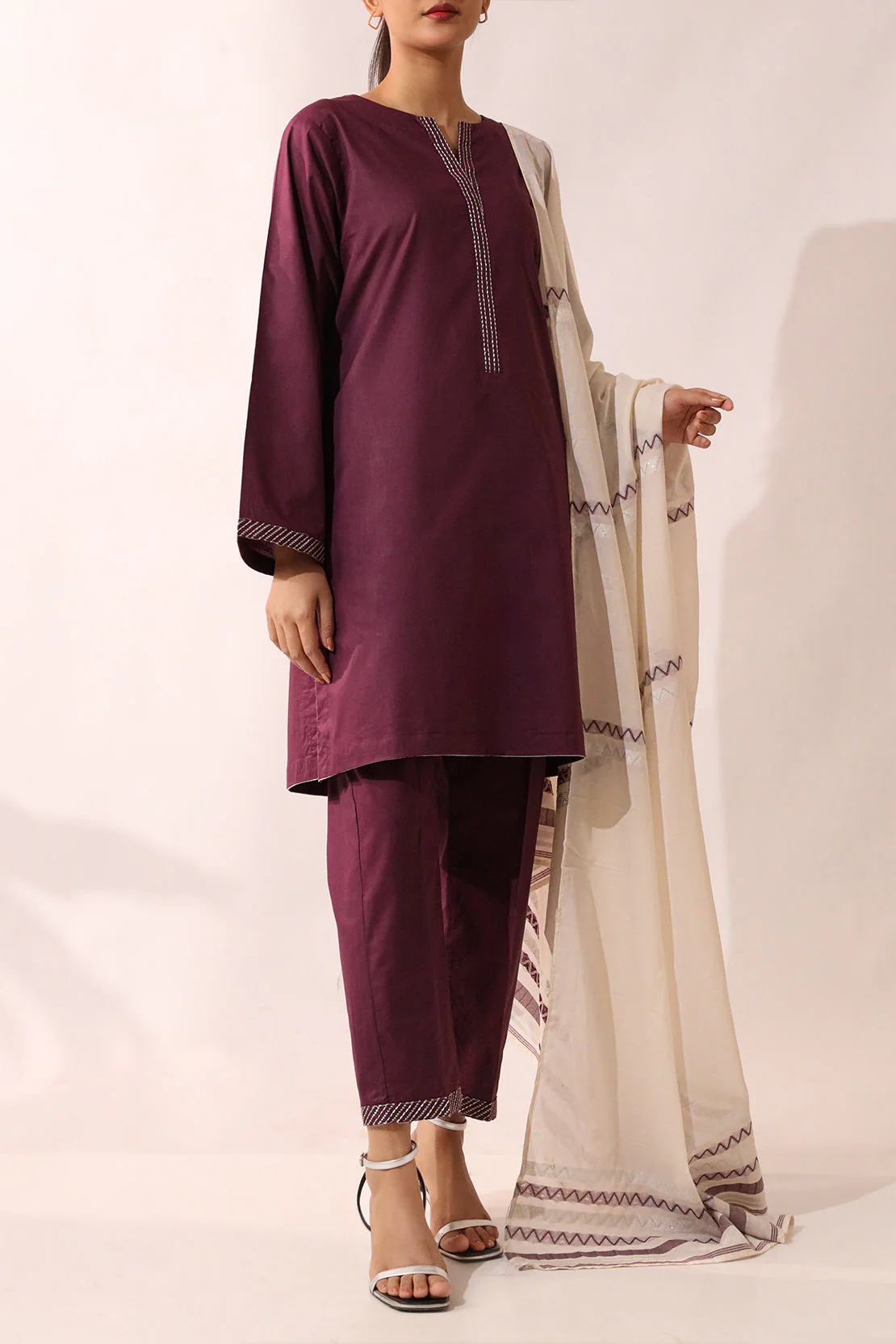 Solid Embroidered Cambric Stitched 2 Piece (Shirt/Trouser) - Image 2