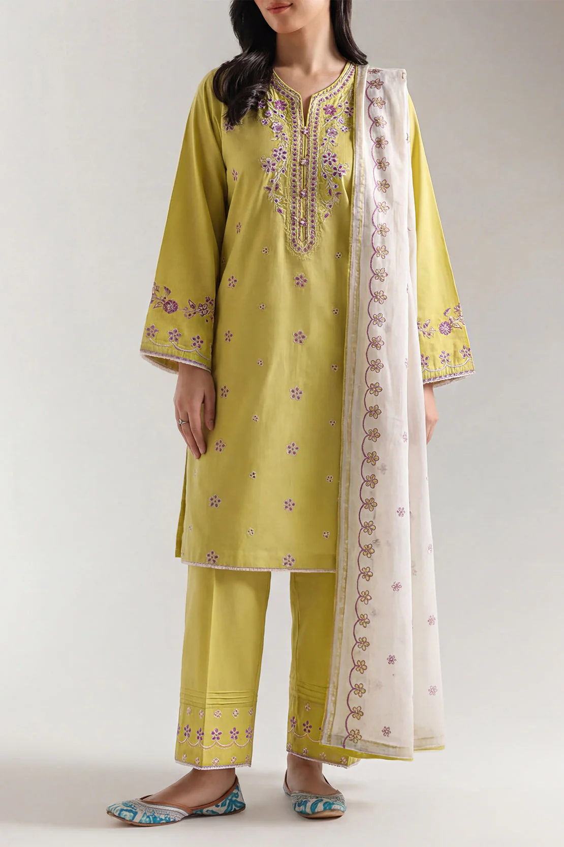 Solid Embroidered Cambric Stitched 2 Piece (Shirt/Trouser) - Image 2