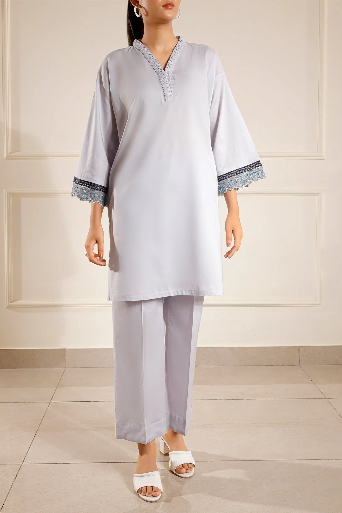 Solid Embroidered Cambric Stitched 2 Piece (Shirt/Trouser)