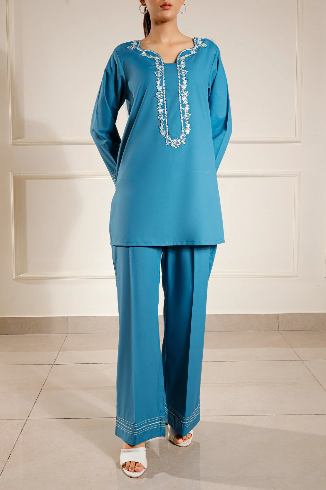 Solid Embroidered Cambric Stitched 2 Piece (Shirt/Trouser)