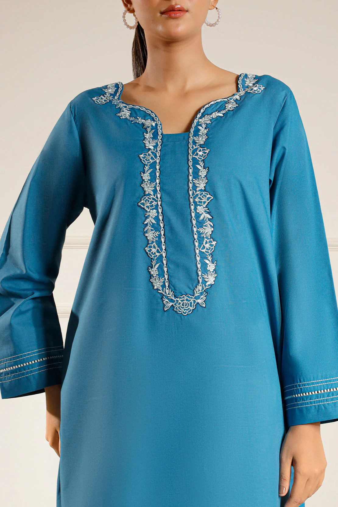 Solid Embroidered Cambric Stitched 2 Piece (Shirt/Trouser) - Image 2