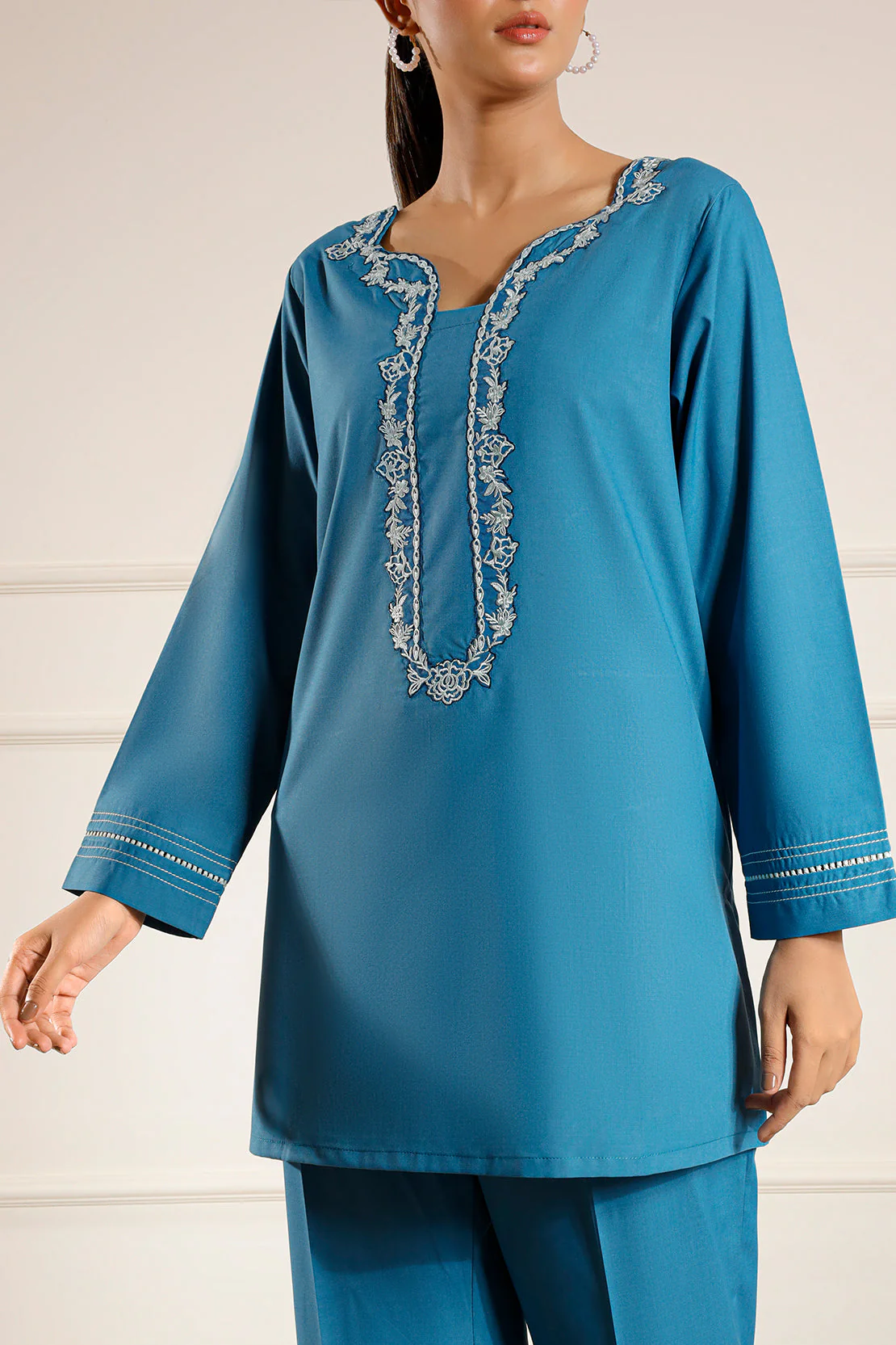 Solid Embroidered Cambric Stitched 2 Piece (Shirt/Trouser) - Image 3