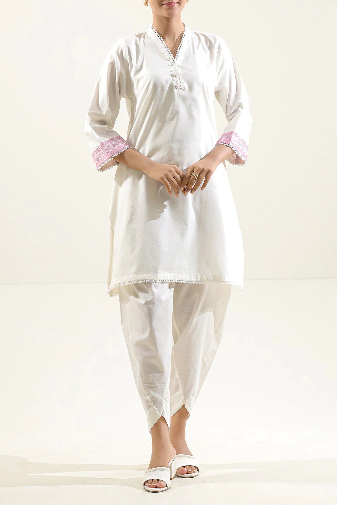Solid Embroidered Cambric Stitched 2 Piece (Shirt/Trouser)