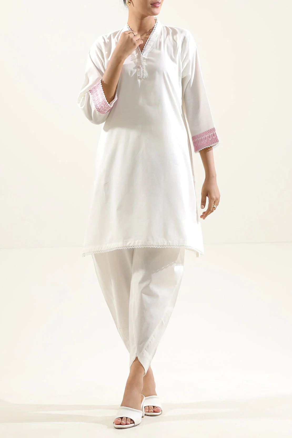 Solid Embroidered Cambric Stitched 2 Piece (Shirt/Trouser) - Image 2