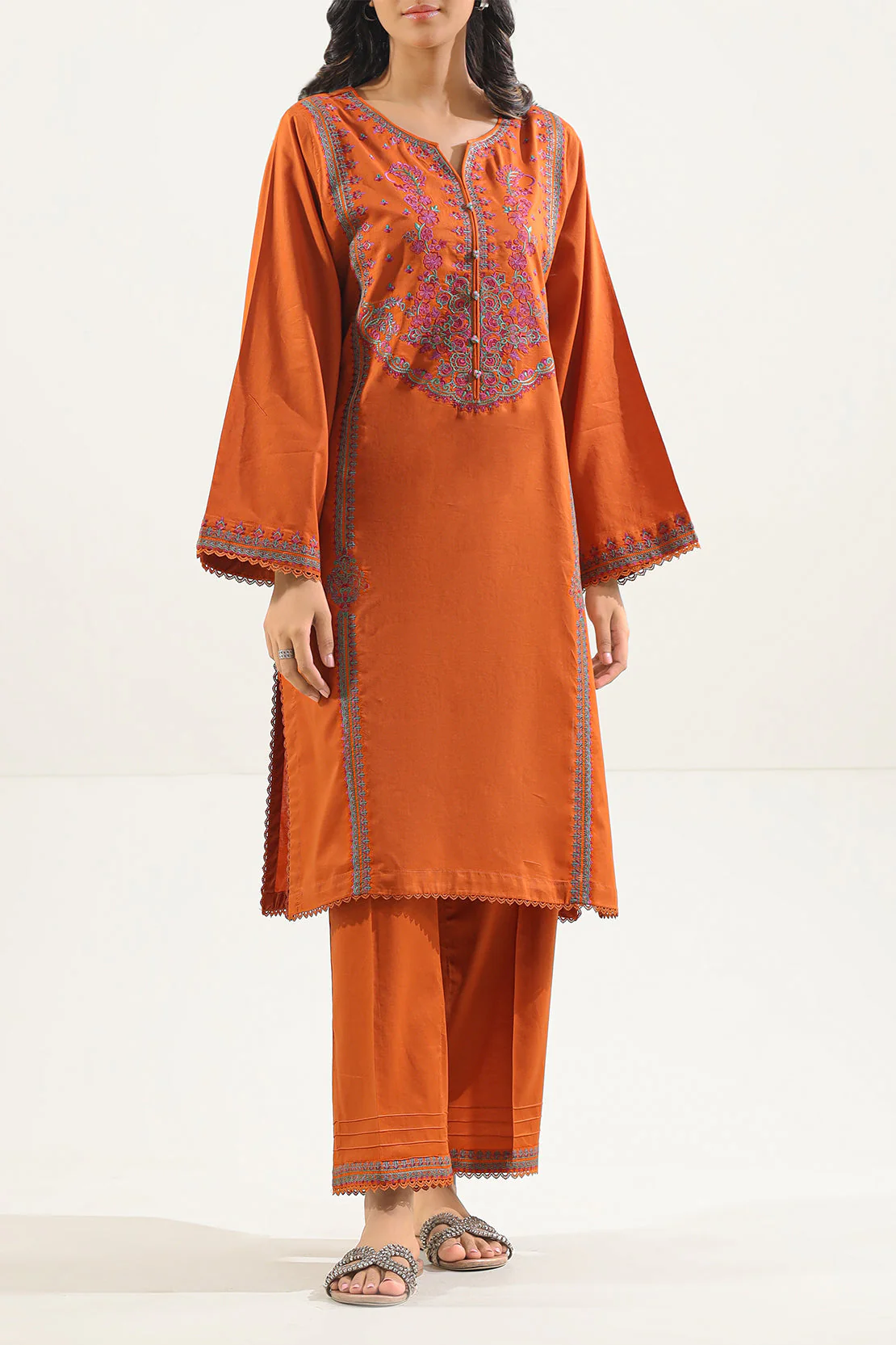 Solid Embroidered Cambric Stitched 2 Piece (Shirt/Trouser)