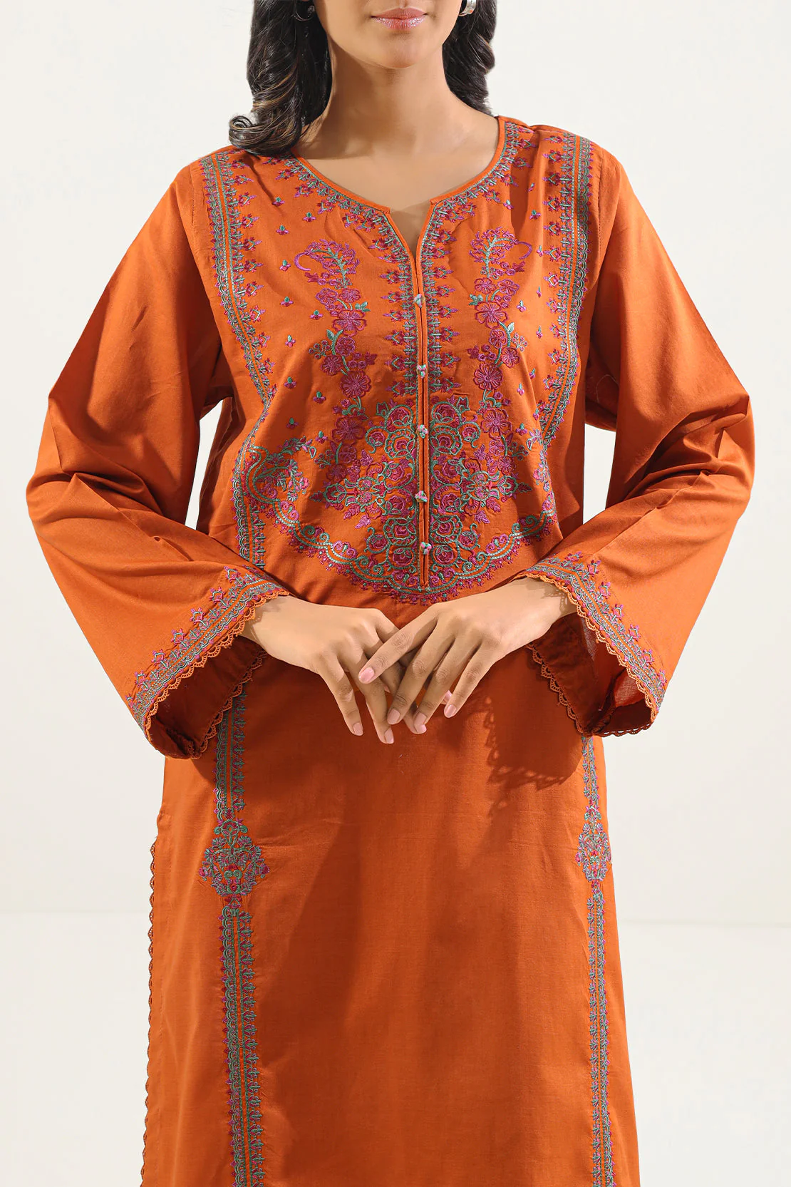 Solid Embroidered Cambric Stitched 2 Piece (Shirt/Trouser) - Image 2