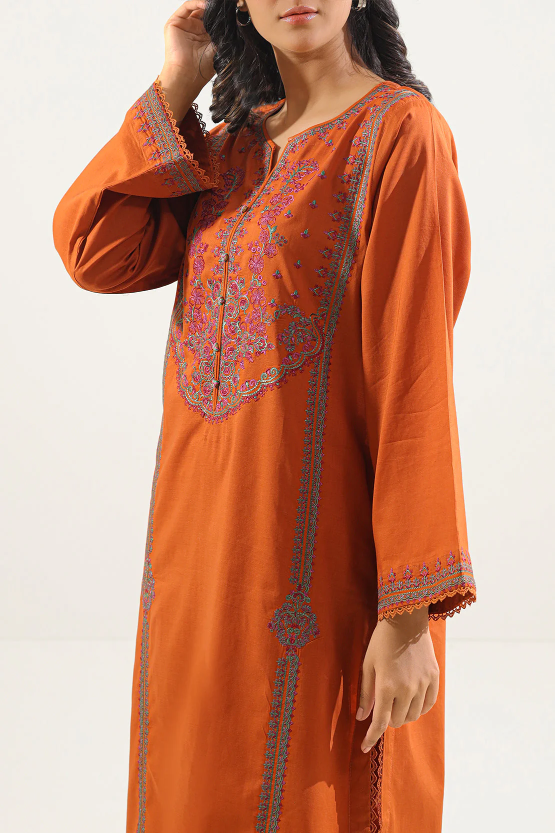 Solid Embroidered Cambric Stitched 2 Piece (Shirt/Trouser) - Image 3