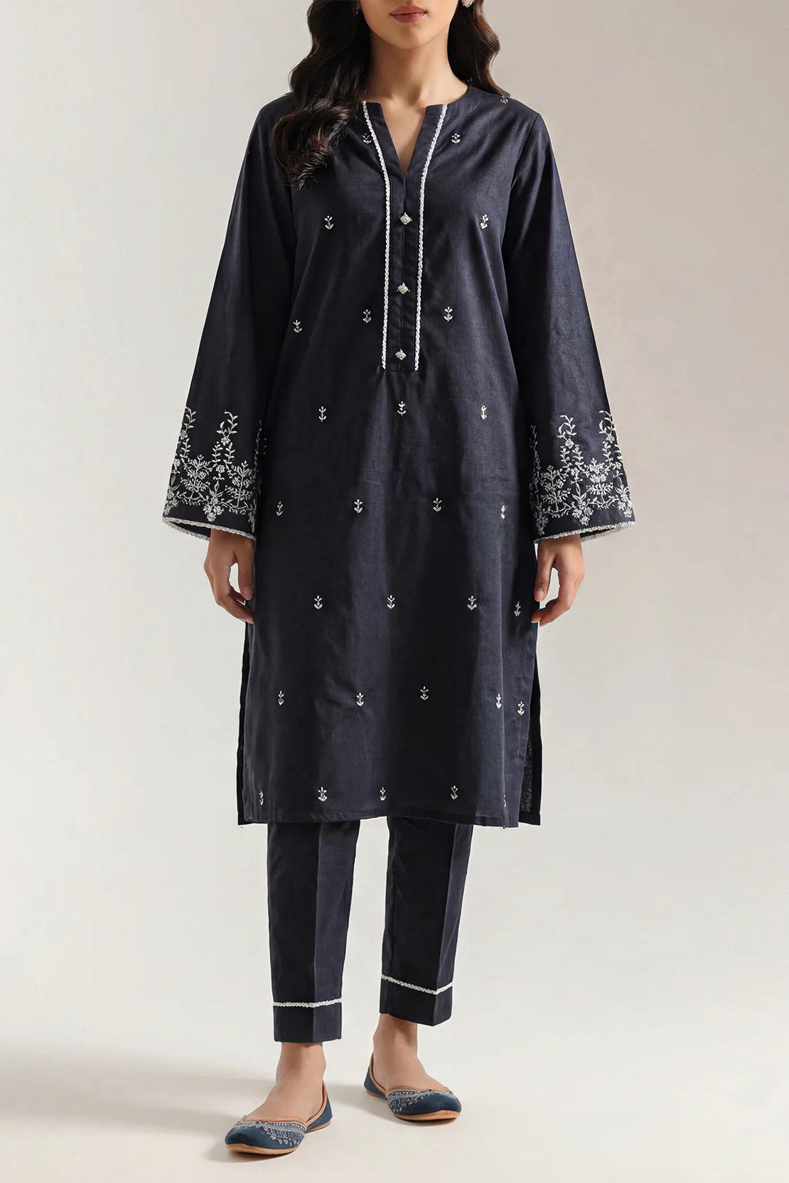 Solid Embroidered Cambric Stitched 2 Piece (Shirt/Trouser)