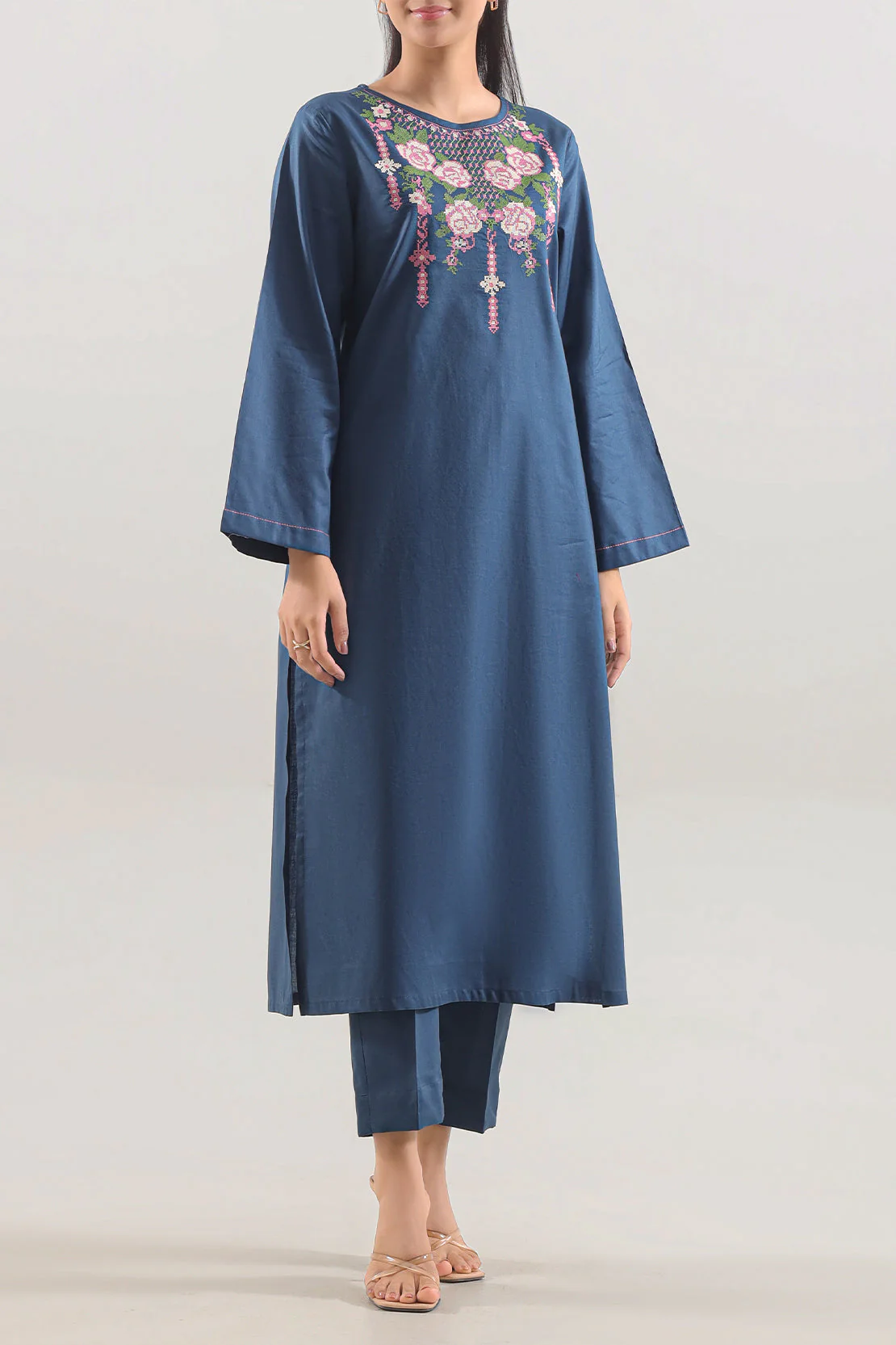 Solid Embroidered Cambric Stitched 2 Piece (Shirt/Trouser)
