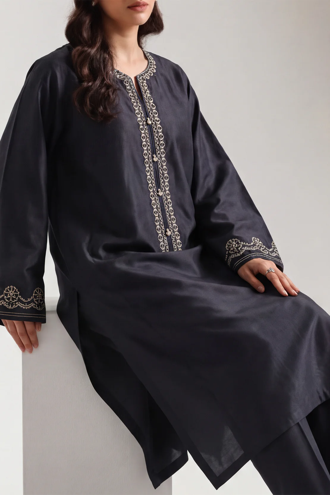 Solid Embroidered Cambric Stitched 2 Piece (Shirt/Trouser)