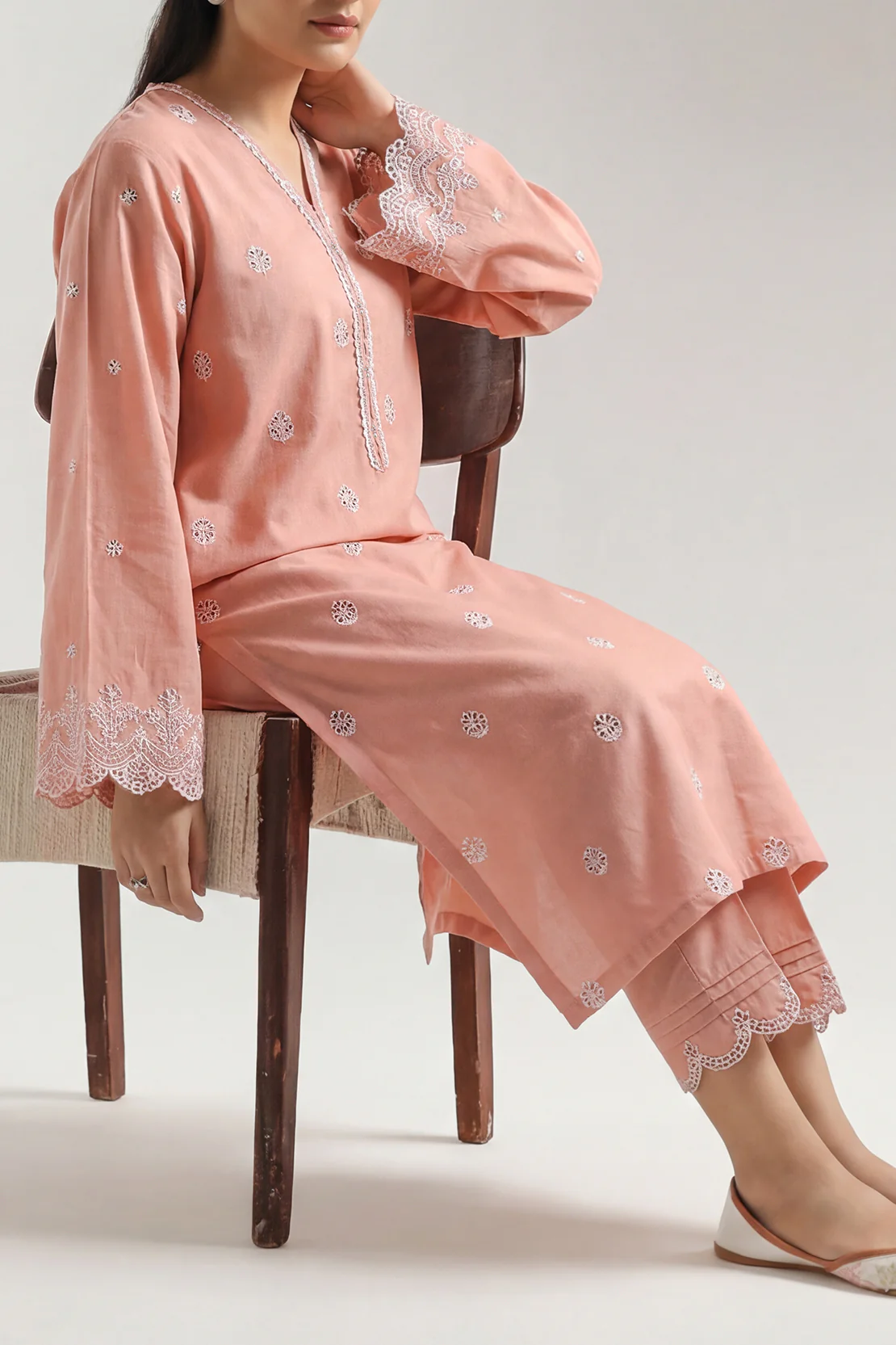 Solid Embroidered Cambric Stitched 2 Piece (Shirt/Trouser) - Image 2