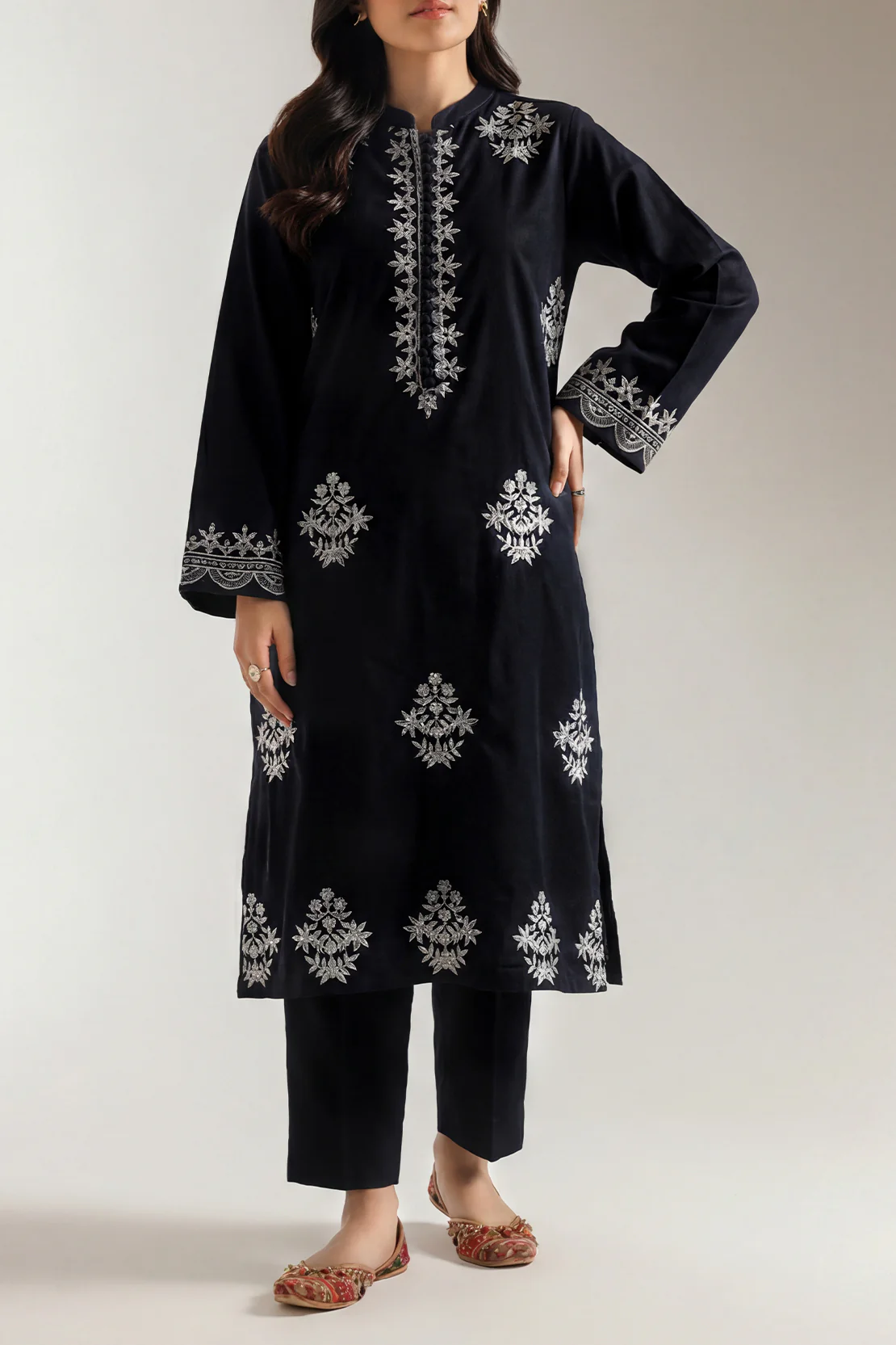Solid Embroidered Cambric Stitched 2 Piece (Shirt/Trouser) - Image 2