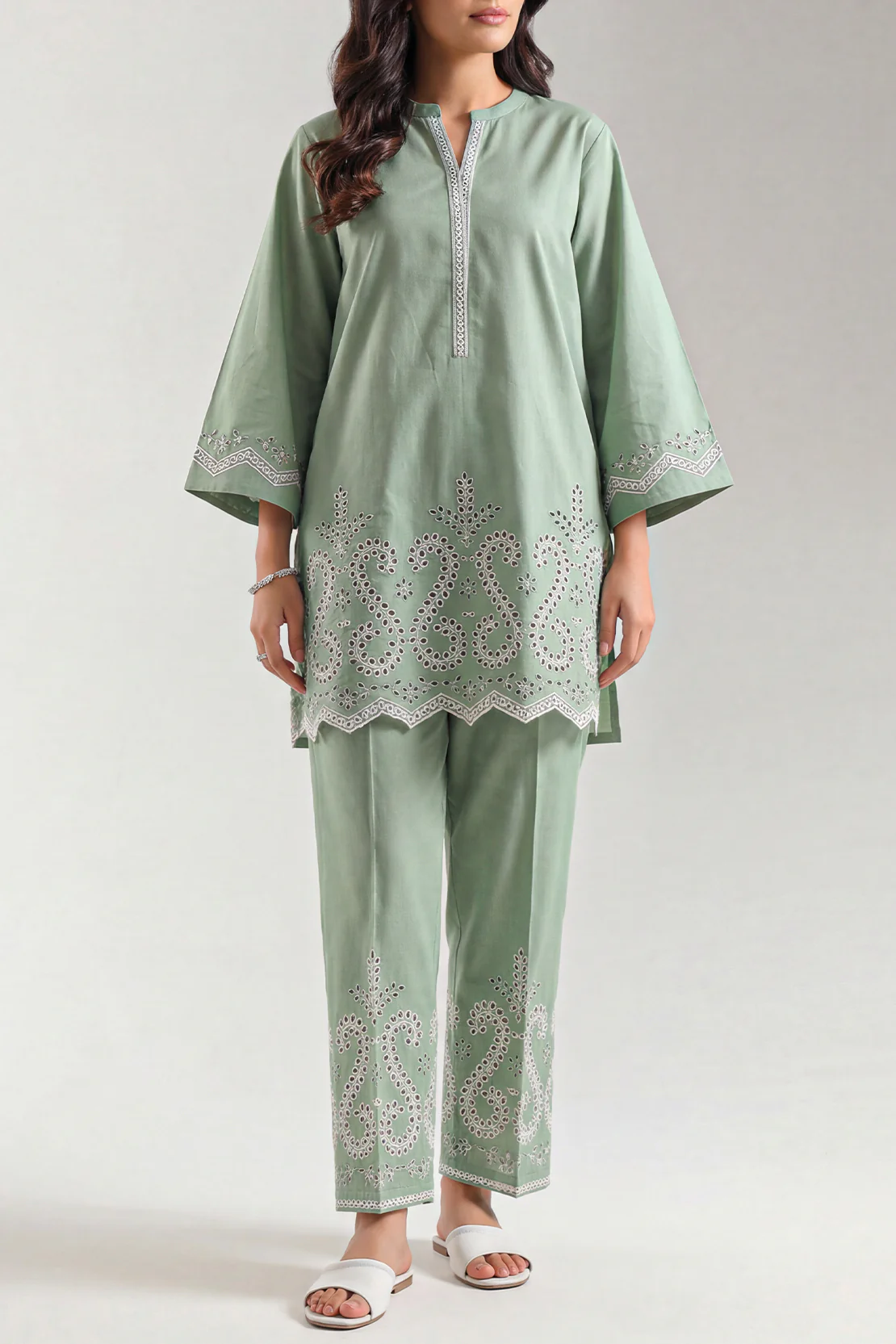 Solid Embroidered Cambric Stitched 2 Piece (Shirt/Trouser) - Image 2