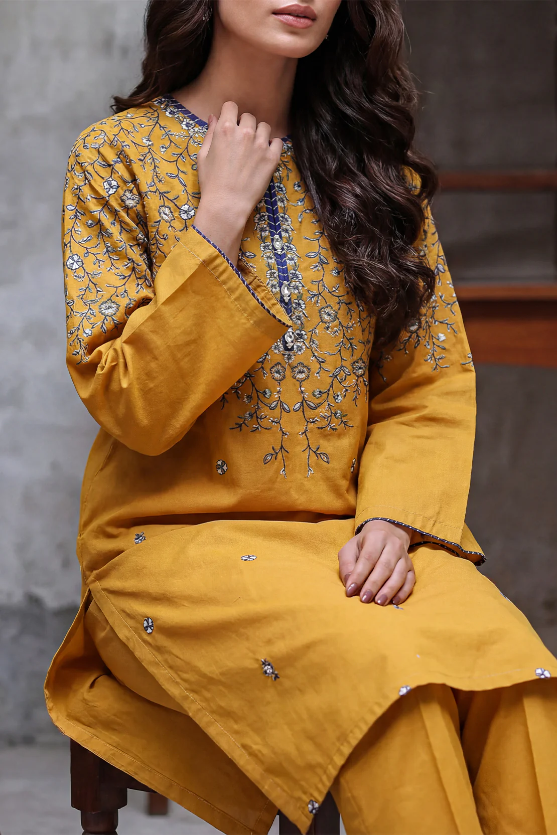 Solid Embroidered Cambric Stitched 2 Piece (Shirt/Trouser) - Image 3