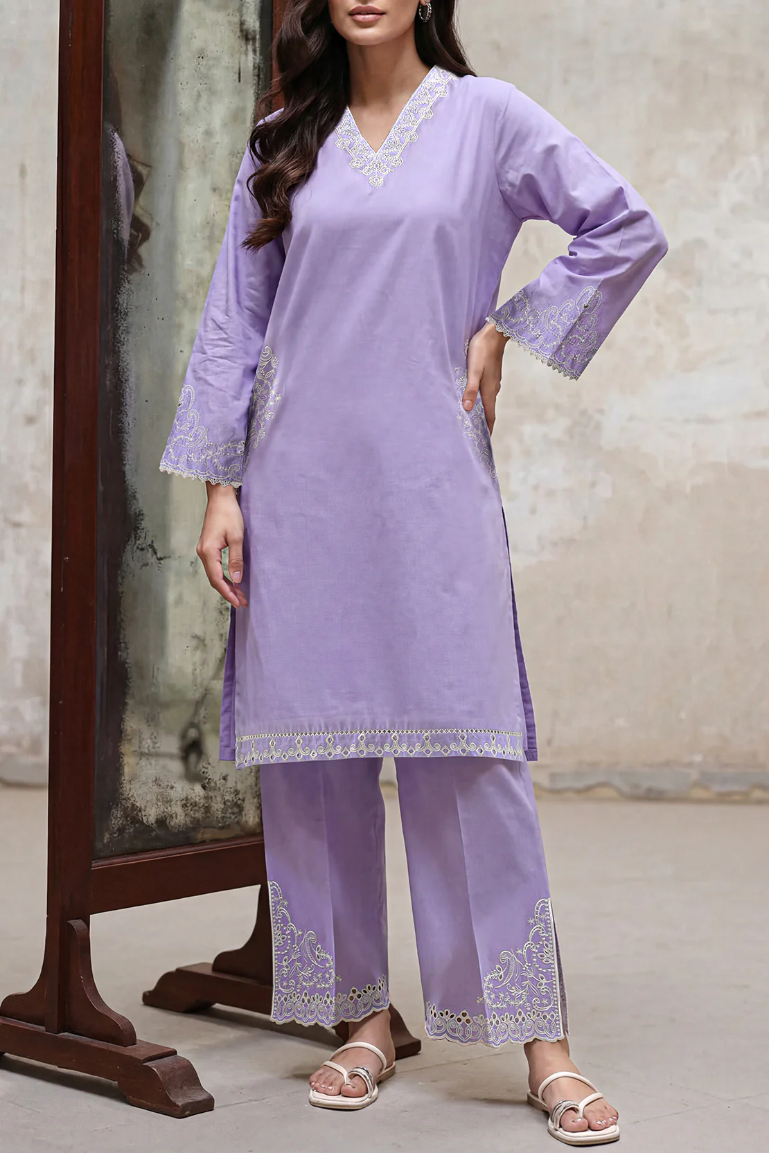 Solid Embroidered Cambric Stitched 2 Piece (Shirt/Trouser)
