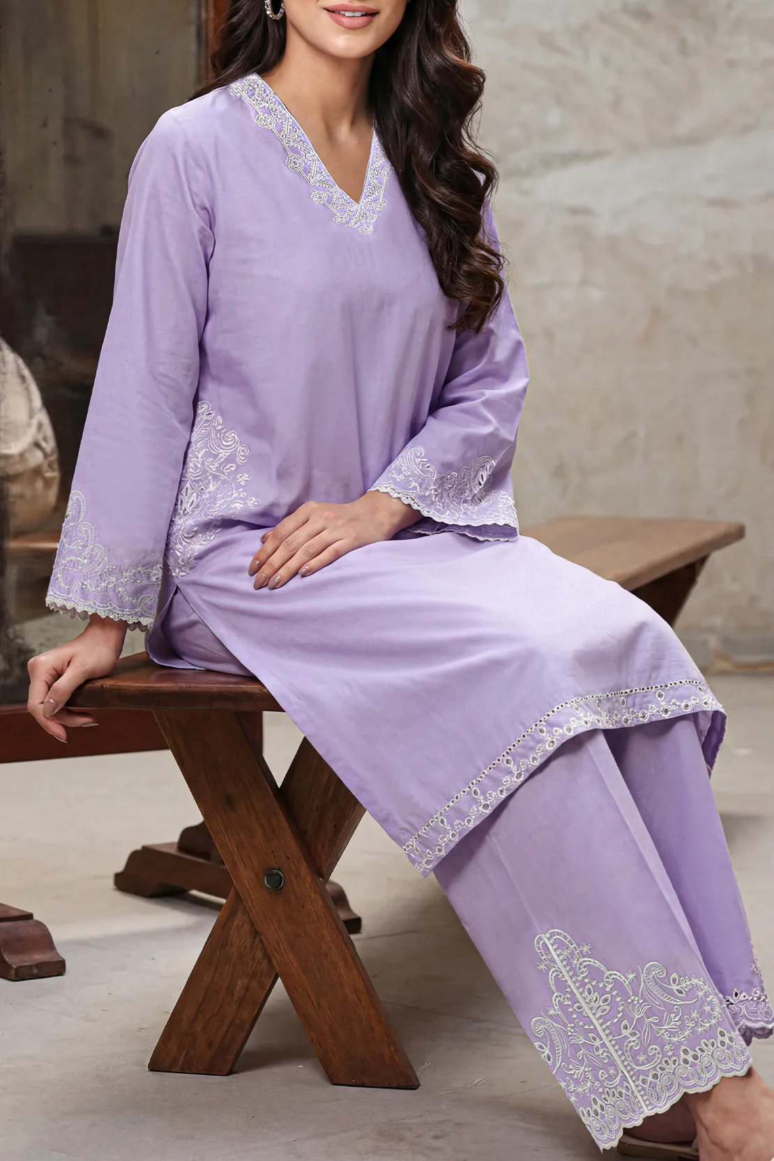Solid Embroidered Cambric Stitched 2 Piece (Shirt/Trouser) - Image 3