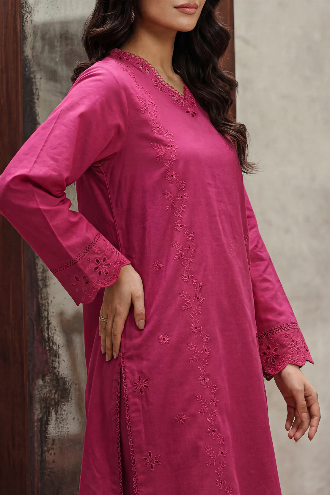 Solid Embroidered Cambric Stitched 2 Piece (Shirt/Trouser) - Image 2
