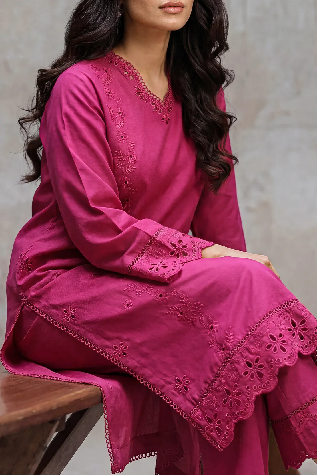 Solid Embroidered Cambric Stitched 2 Piece (Shirt/Trouser) - Image 4