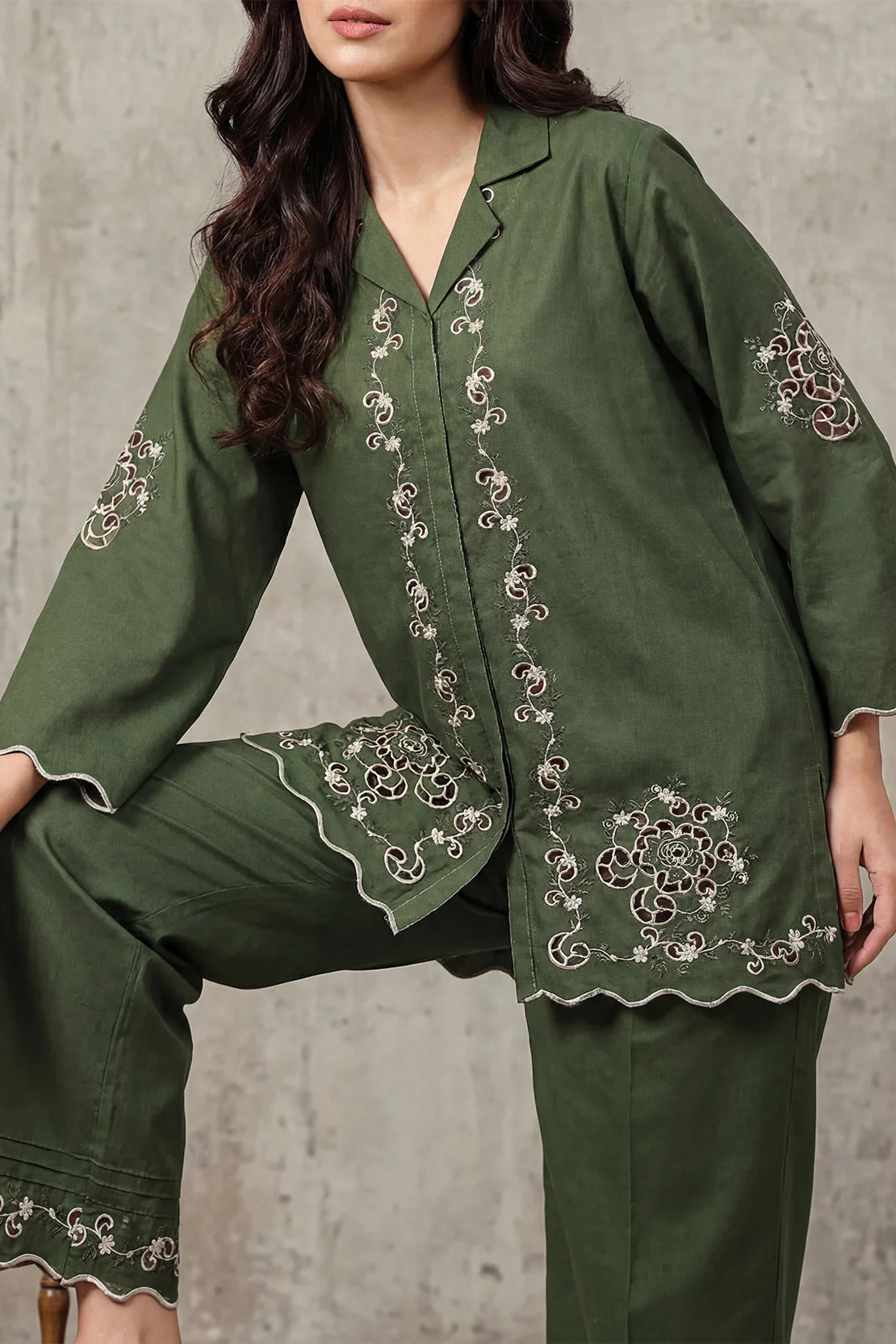 Solid Embroidered Cambric Stitched 2 Piece (Shirt/Trouser) - Image 3