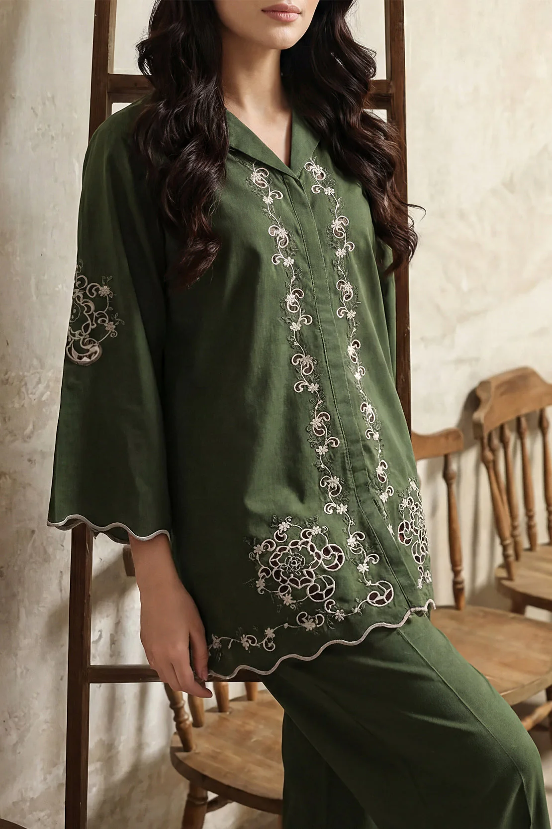 Solid Embroidered Cambric Stitched 2 Piece (Shirt/Trouser) - Image 4