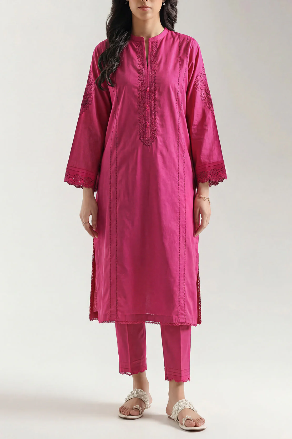 Solid Embroidered Cambric Stitched 2 Piece (Shirt/Trouser)