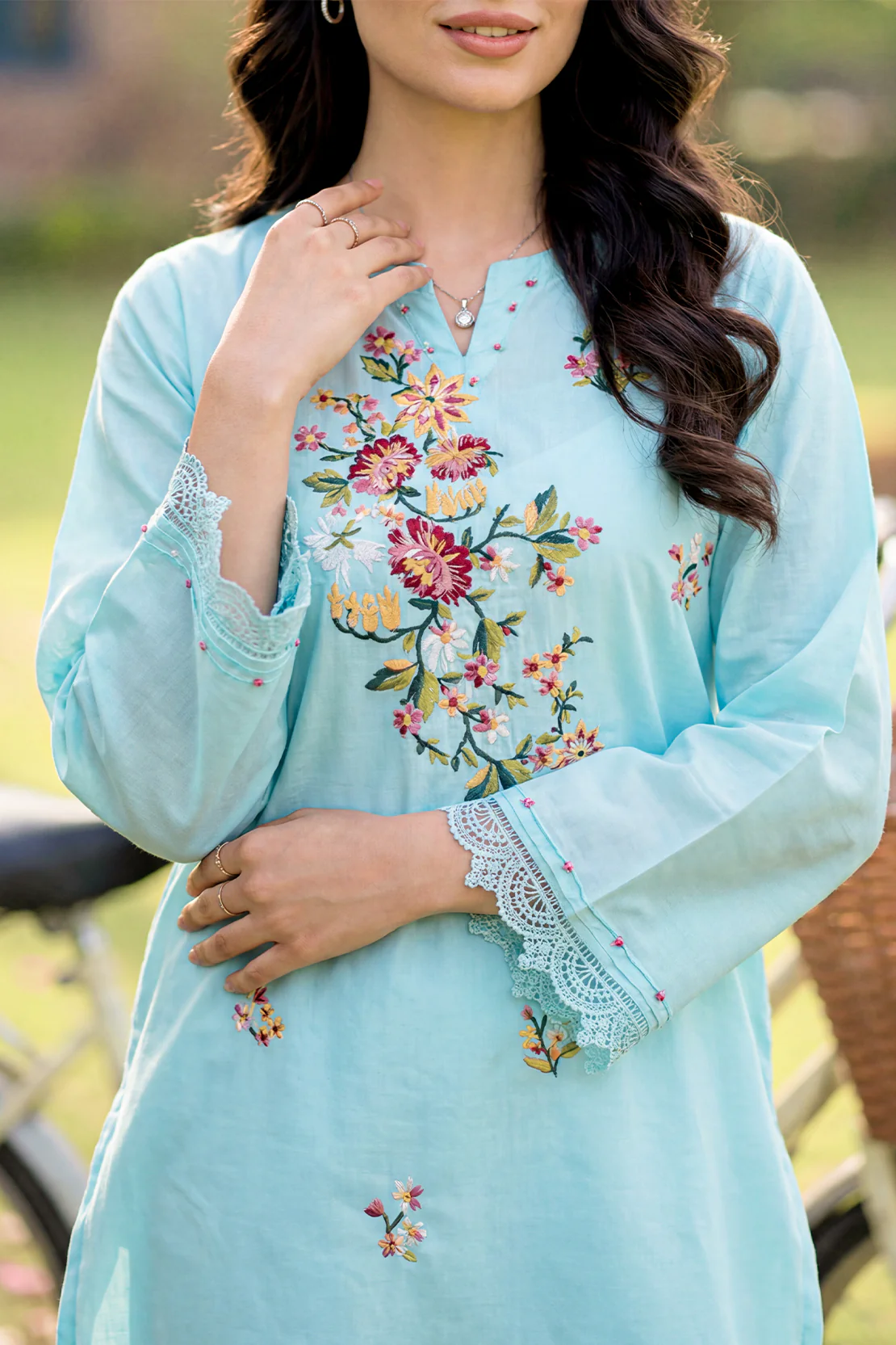 Solid Embroidered Cambric Stitched 2 Piece (Shirt/Trouser)