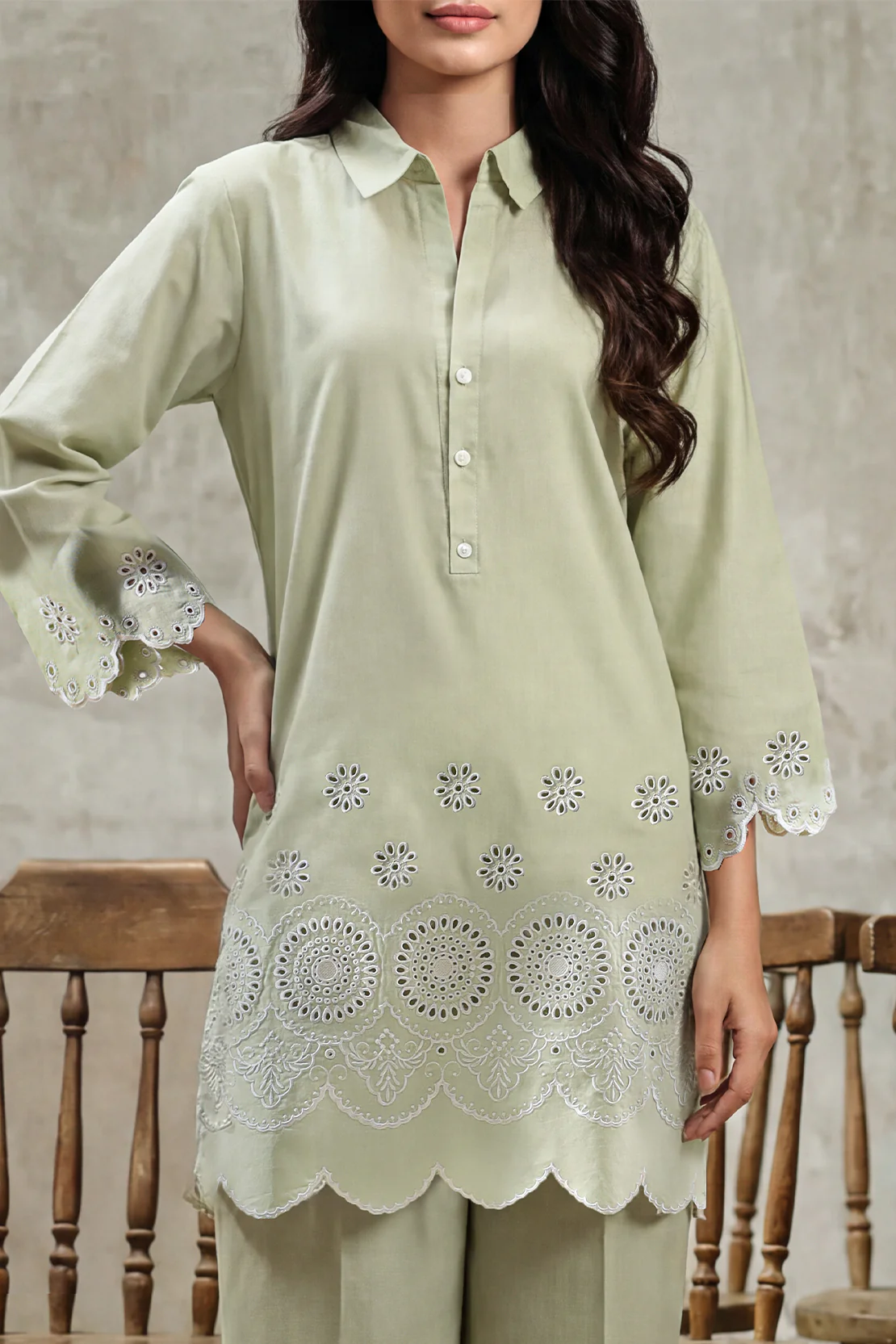Solid Embroidered Cambric Stitched 2 Piece (Shirt/Trouser) - Image 2