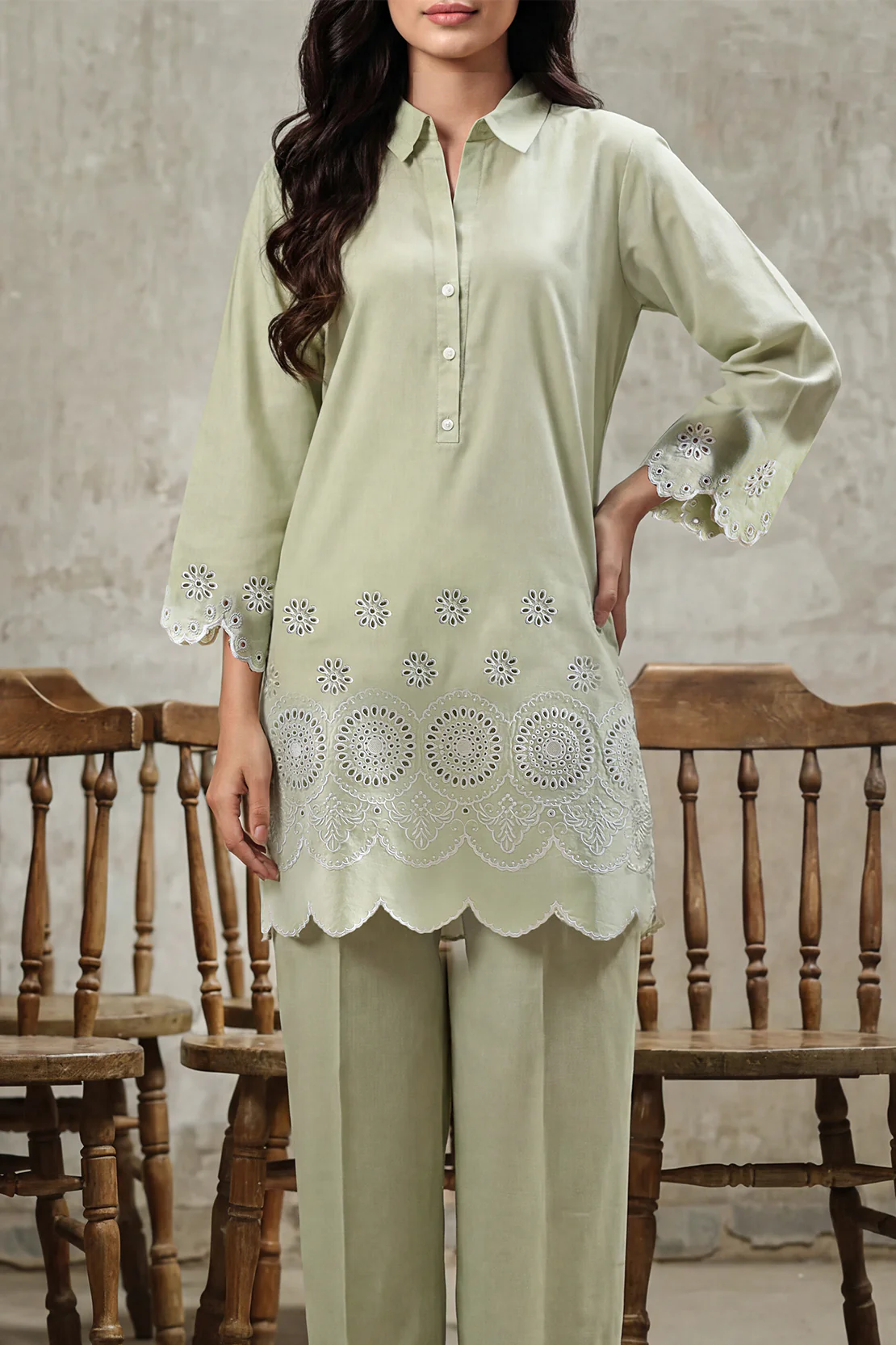 Solid Embroidered Cambric Stitched 2 Piece (Shirt/Trouser) - Image 3