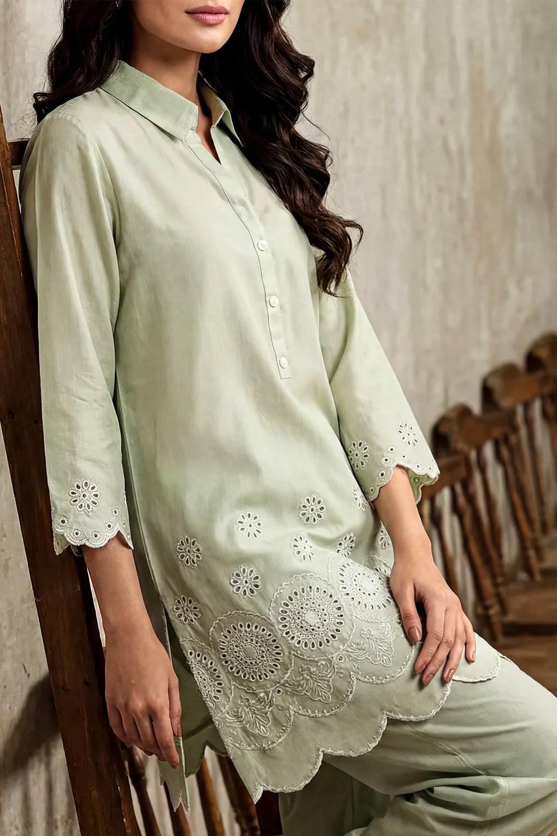 Solid Embroidered Cambric Stitched 2 Piece (Shirt/Trouser) - Image 4
