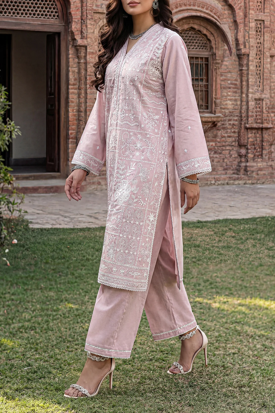 Solid Embroidered Cambric Stitched 2 Piece (Shirt/Trouser)