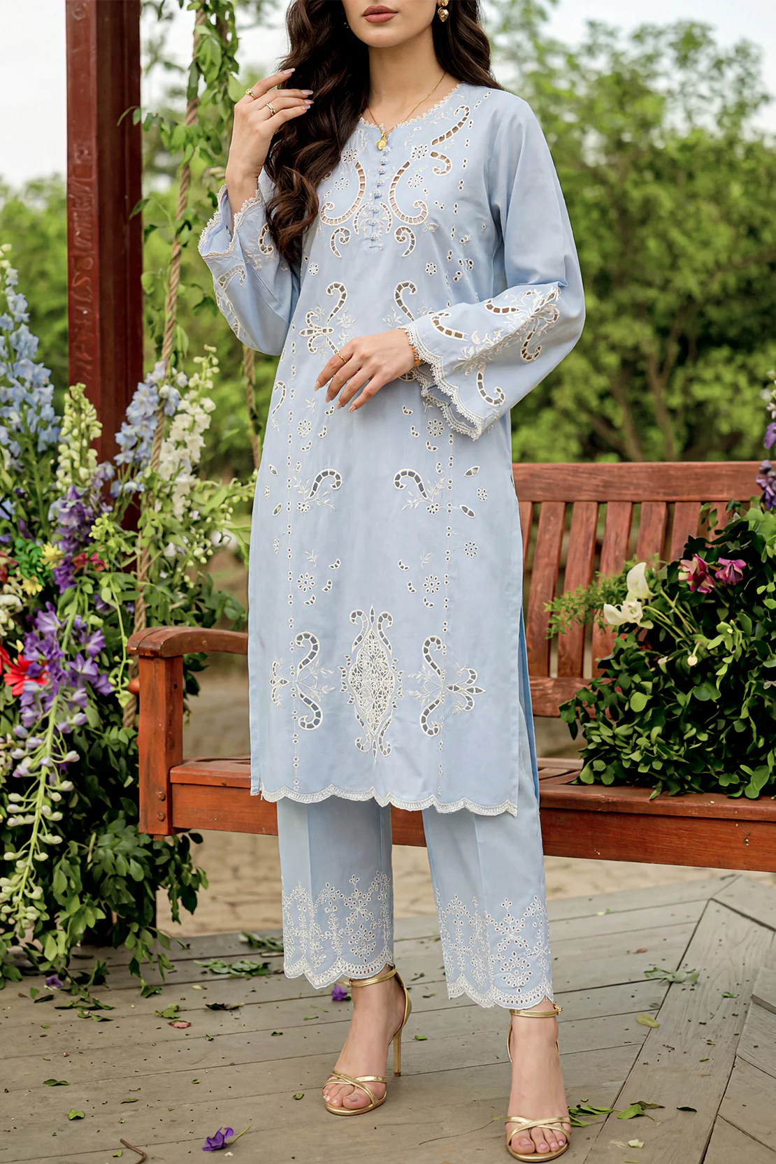 Solid Embroidered Cambric Stitched 2 Piece (Shirt/Trouser) - Image 2