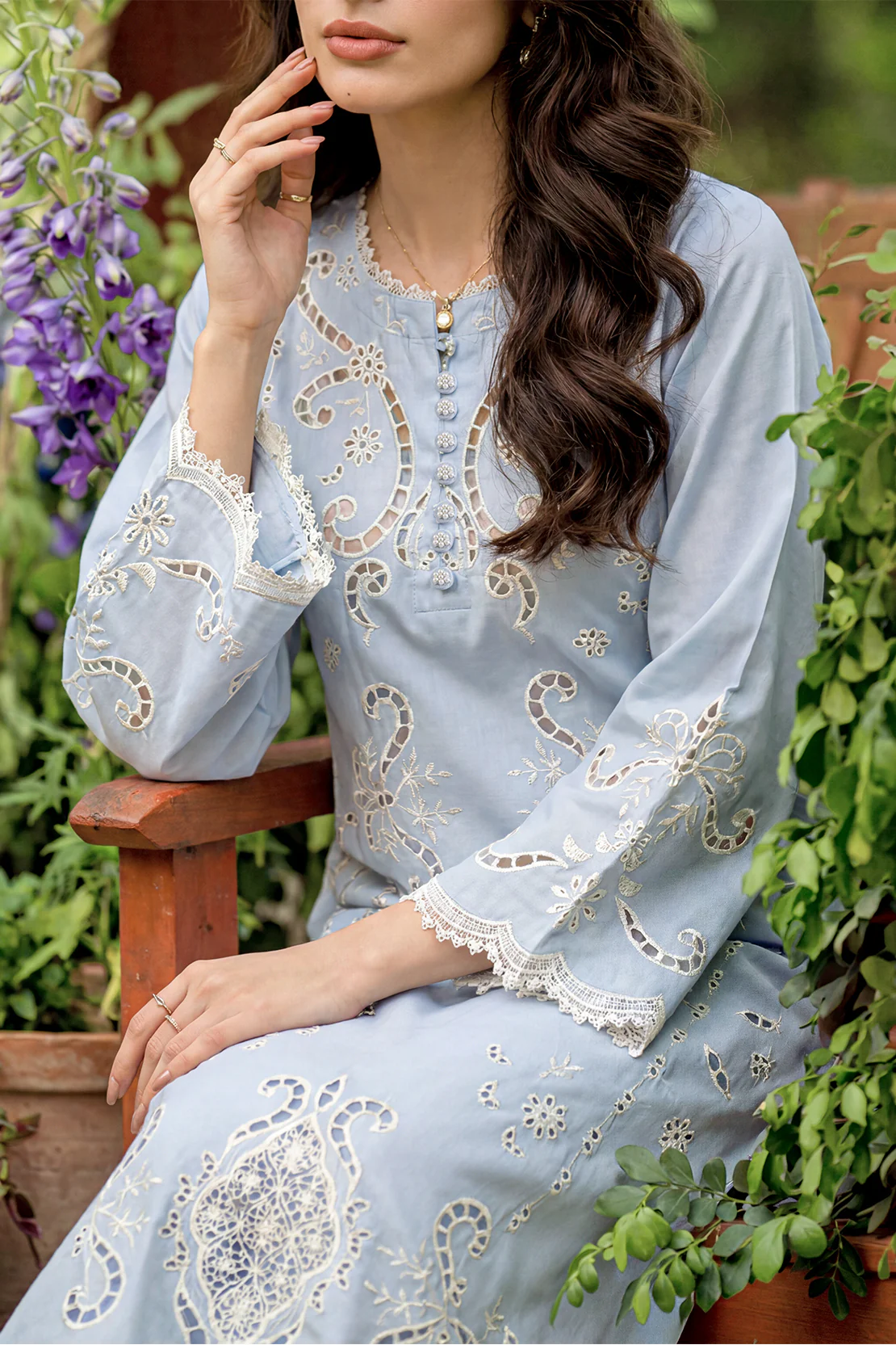 Solid Embroidered Cambric Stitched 2 Piece (Shirt/Trouser) - Image 3